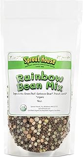 The Sprout House Certified Organic Sprouting Seeds Rainbow Bean Mix Garbanzo, Lentil, Green Pea, 1 lb