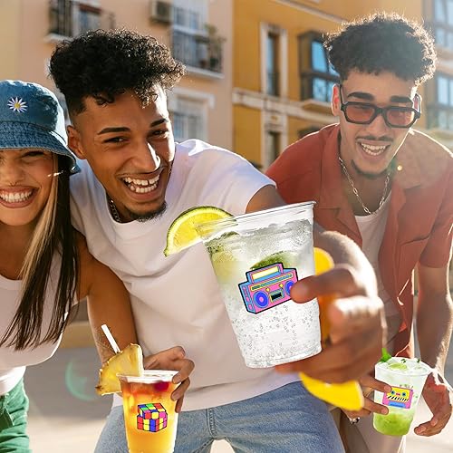 Miniatura 6 de 100 vasos de plástico desechables para fiestas de los 90 de 12 onzas de regreso a los 90, vasos transparentes desechables de disco de los 90,