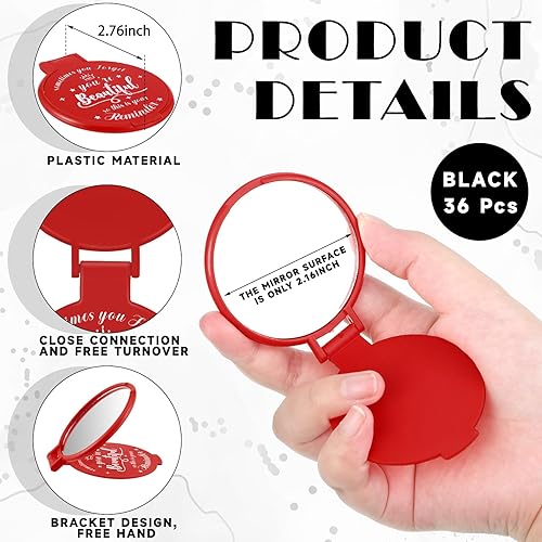 Miniatura 2 de 36 piezas de espejo compacto inspirador de 2.76 pulgadas, espejo redondo de vidrio para maquillaje, monedero personal, mini espejo, regalos para