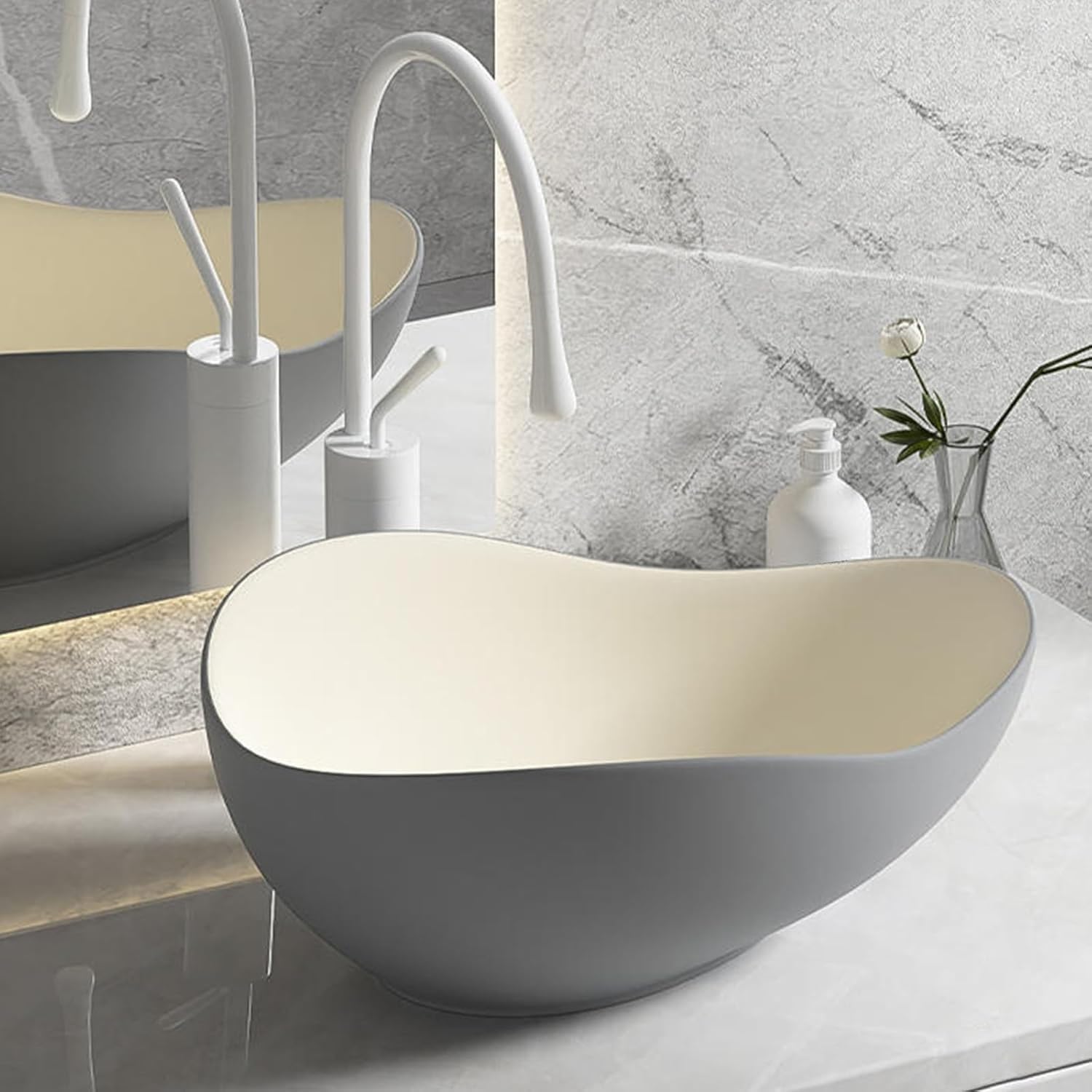 CSXSXAUO Ceramic Bathroom Sink with Faucet and Copper Drainer for Cloakroom, Restaurant, Apartment Installation
