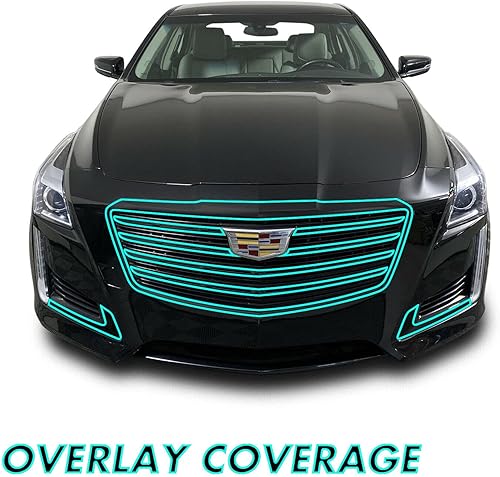 Miniatura 2 de SlickMod Revestimiento de vinilo opaco cromado para parachoques delantero Cadillac CTS 2015-2019 (1. kit completo de moldura frontal, negro