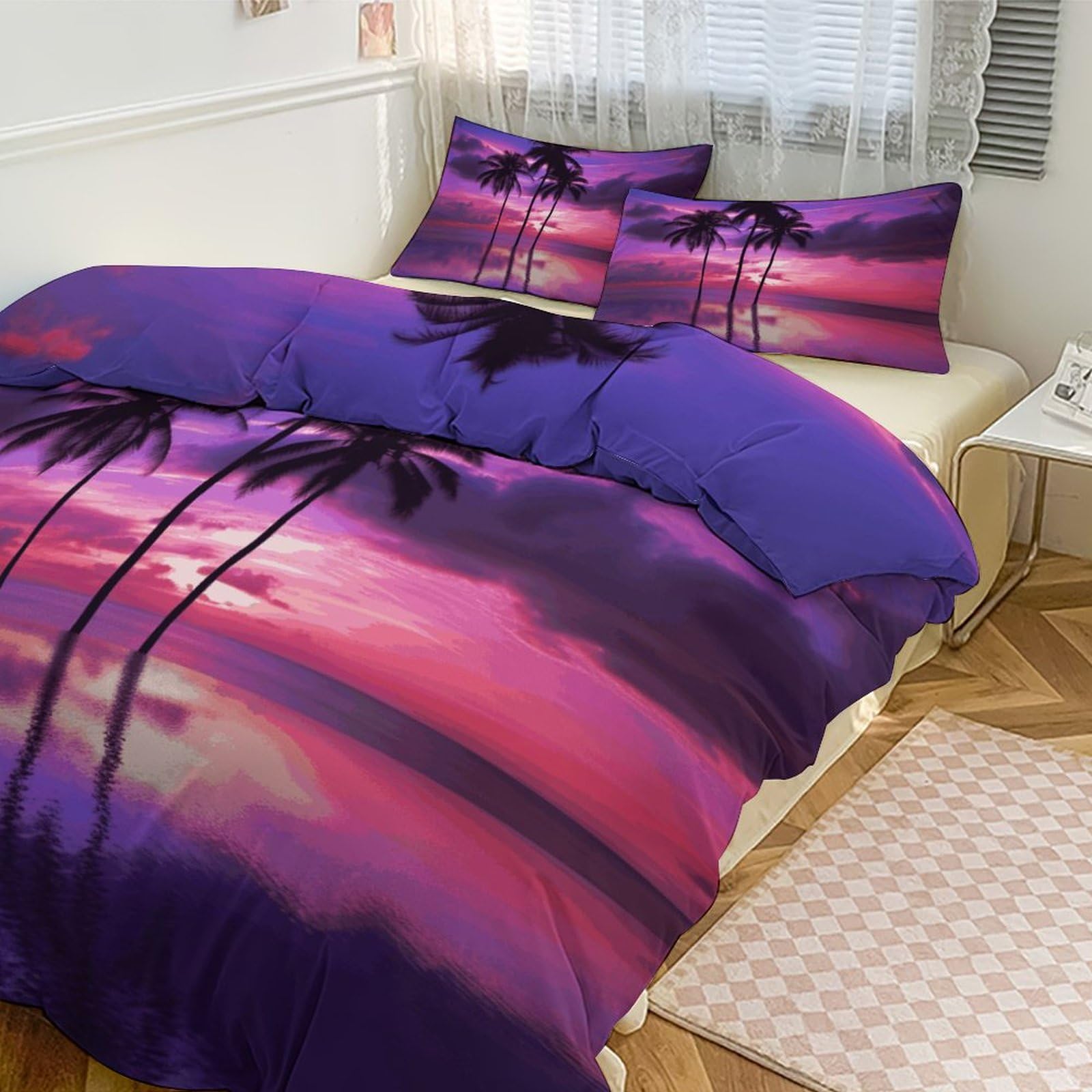 Parure de lit palmier violette pour sublimer votre chambre en été comme en hiver