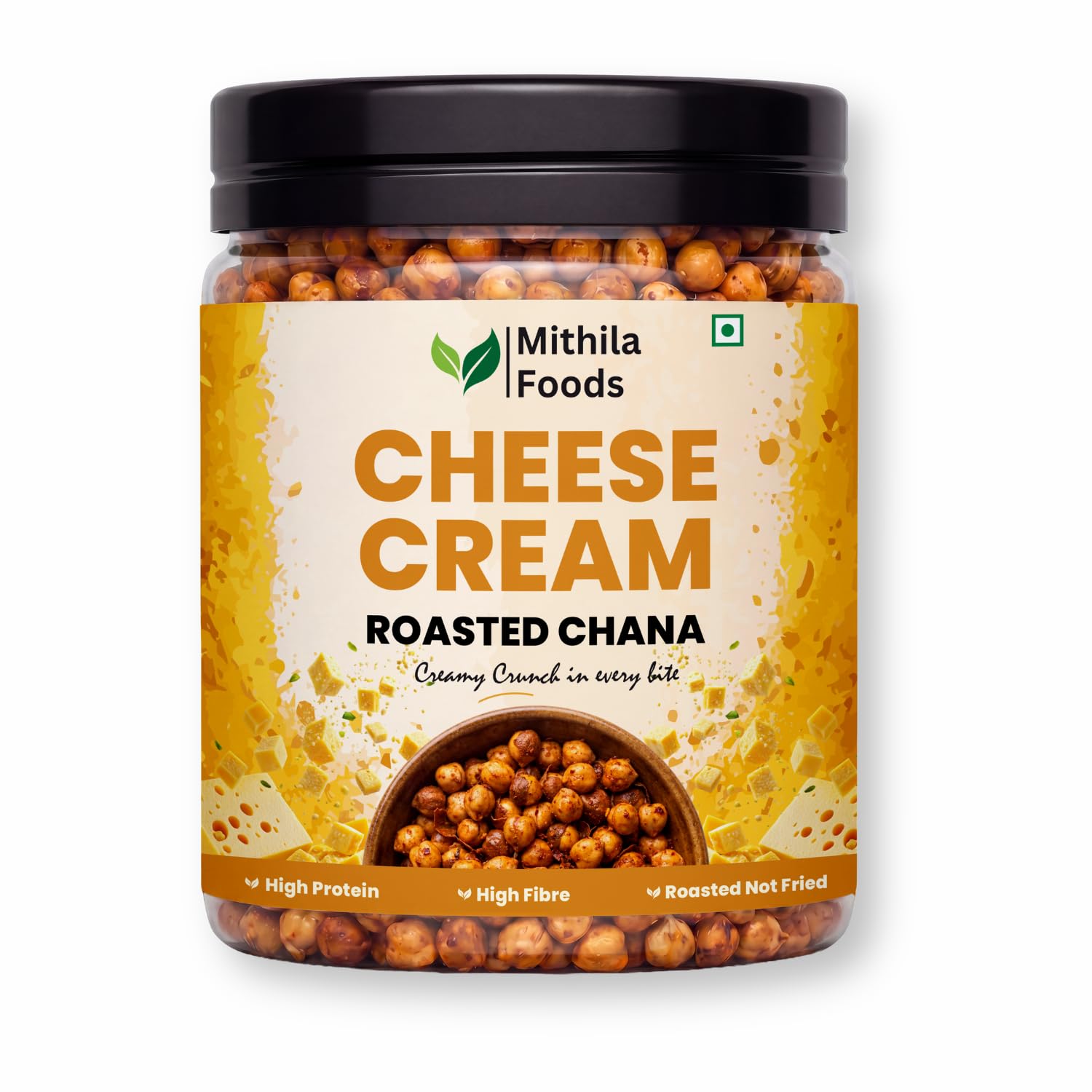 MITHILA FOODS 250g Cheese & Cream Roasted Chana | Desi Chickpeas | Whole with Skin | Crunchy Vegan Gluten-Free High Protein SMART Snack | Authentic Bihari Bhuna Chana Snacks Cheese & Cream Flavor