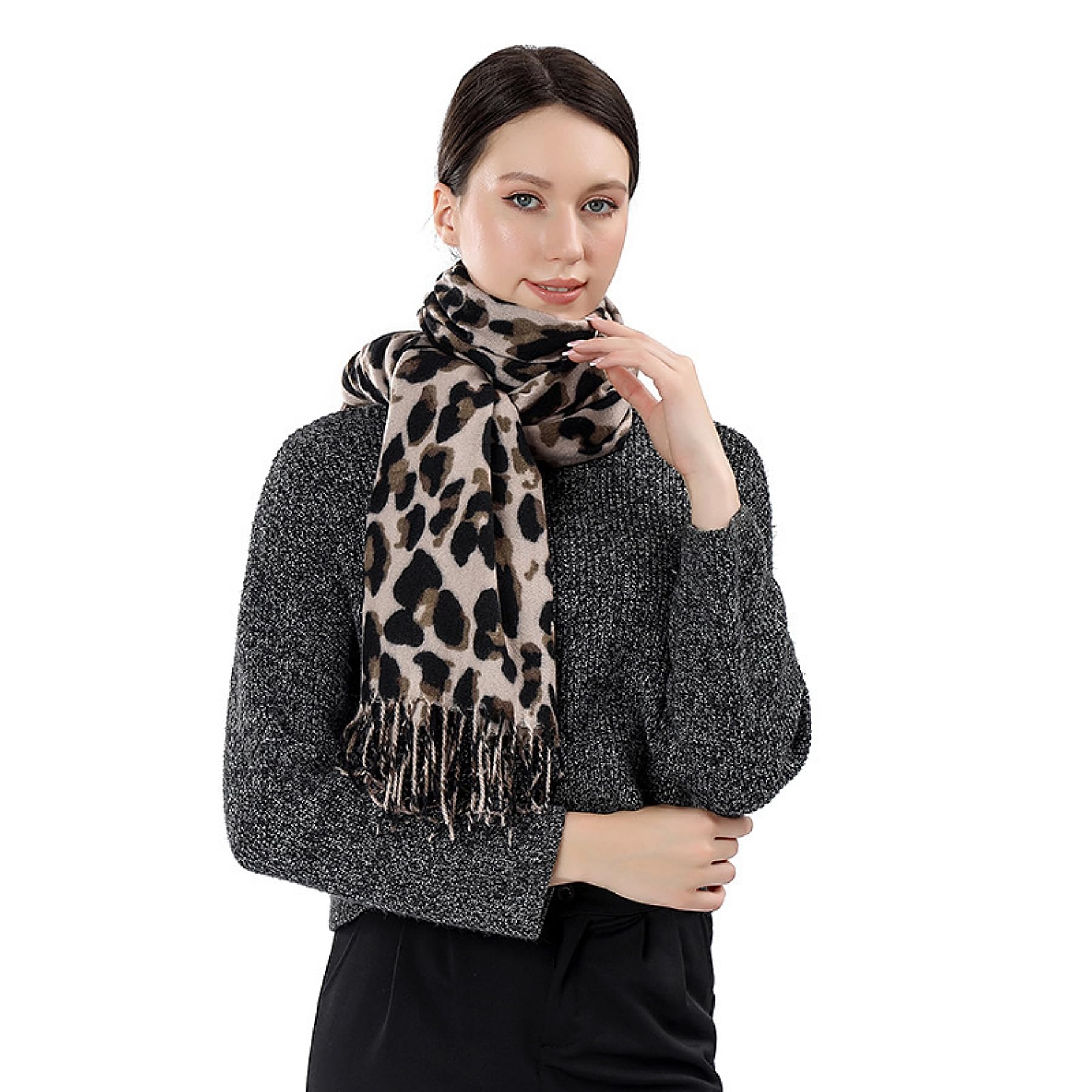 Condition photo showing Brand New for wander agio womens warm scarf pashmina shawls and wraps large winter blanket cashmere scarves for women print classic leopard