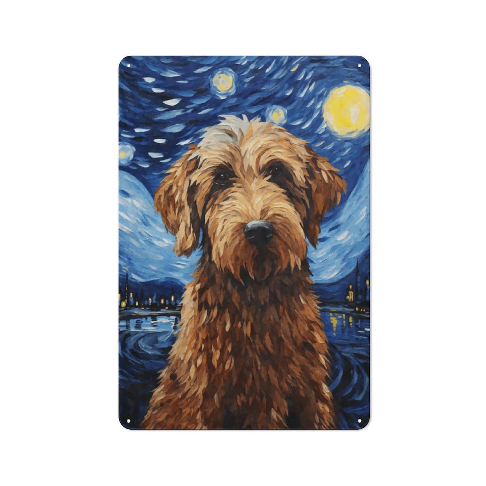 Junmoney Style-18 Metal Plaque 30X20cm With Starry Night Dog Art Print-2 For Hallway Wall, Retro Decor, For Wall Display Collectors
