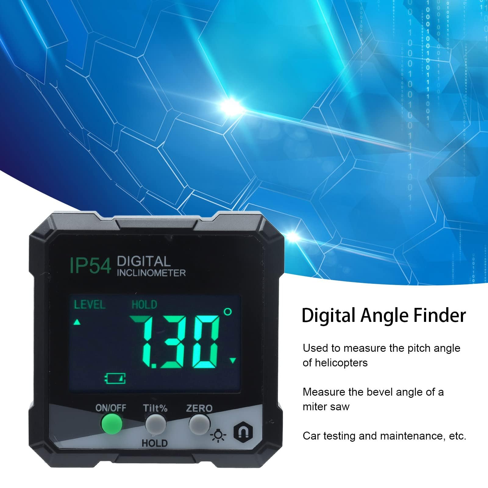 XHTLLO Magnetic Digital Protractor 4x90° LCD Bevel Gauge Inclinometer, IP54 Electronic Angle Meter with EBTN Screen, Multiple Usages for Woodworking, Machinery, Automobiles