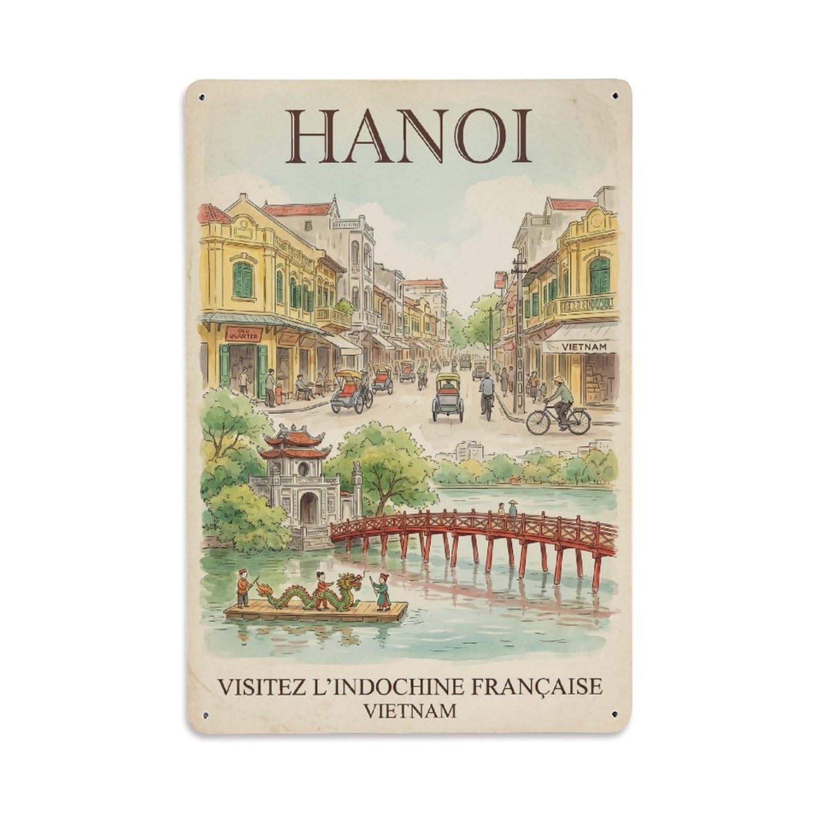 Gead 8X12inch Style Vietnam Hanoi Retro Travel Metal Tin Sign