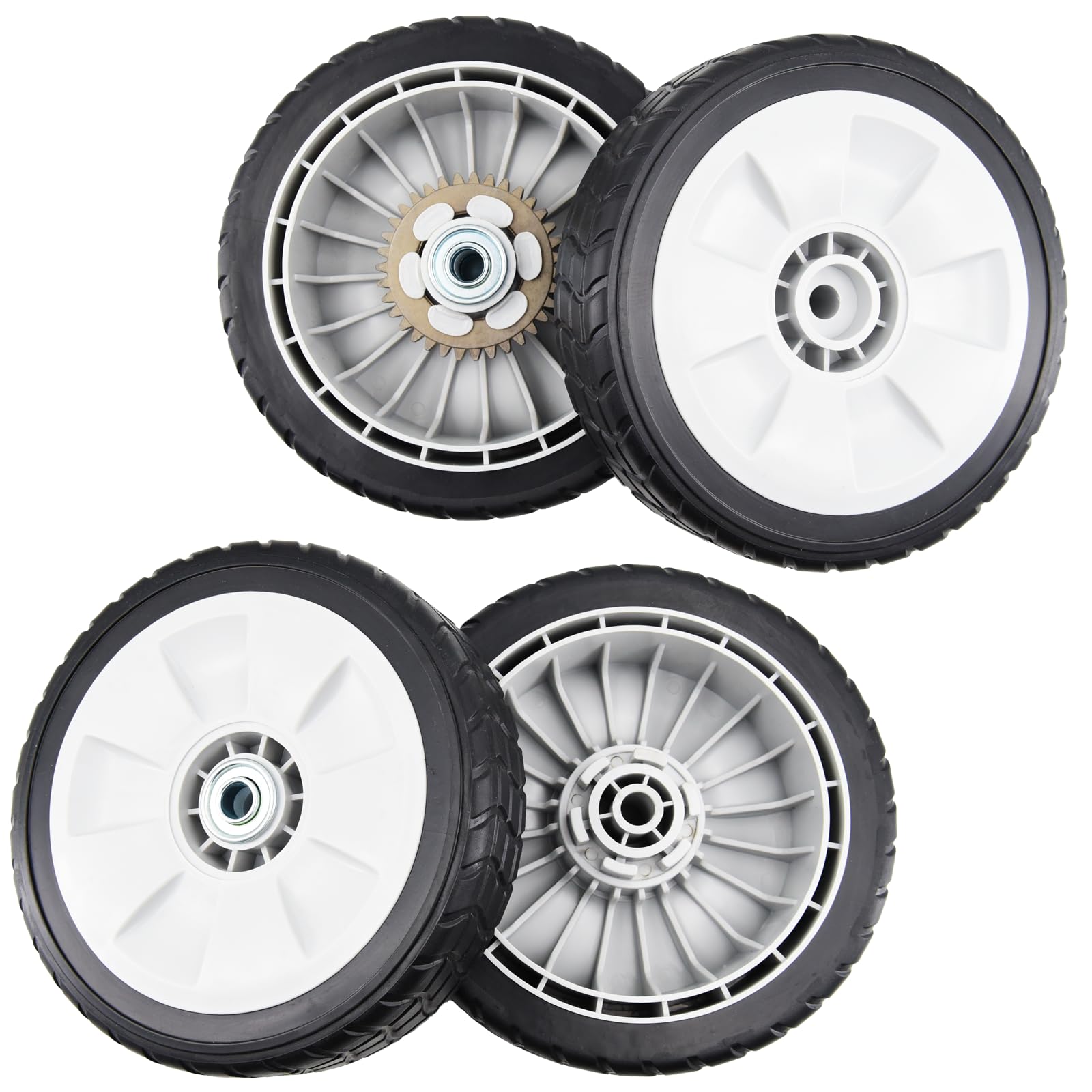 4 pack lawn mower wheels kit 8 inch rear and front wheels with gears for honda hrb216 hrb217 hrr216 hrs216 hrt216 hrz216 hrb215 hrm215 push mower wheel tire