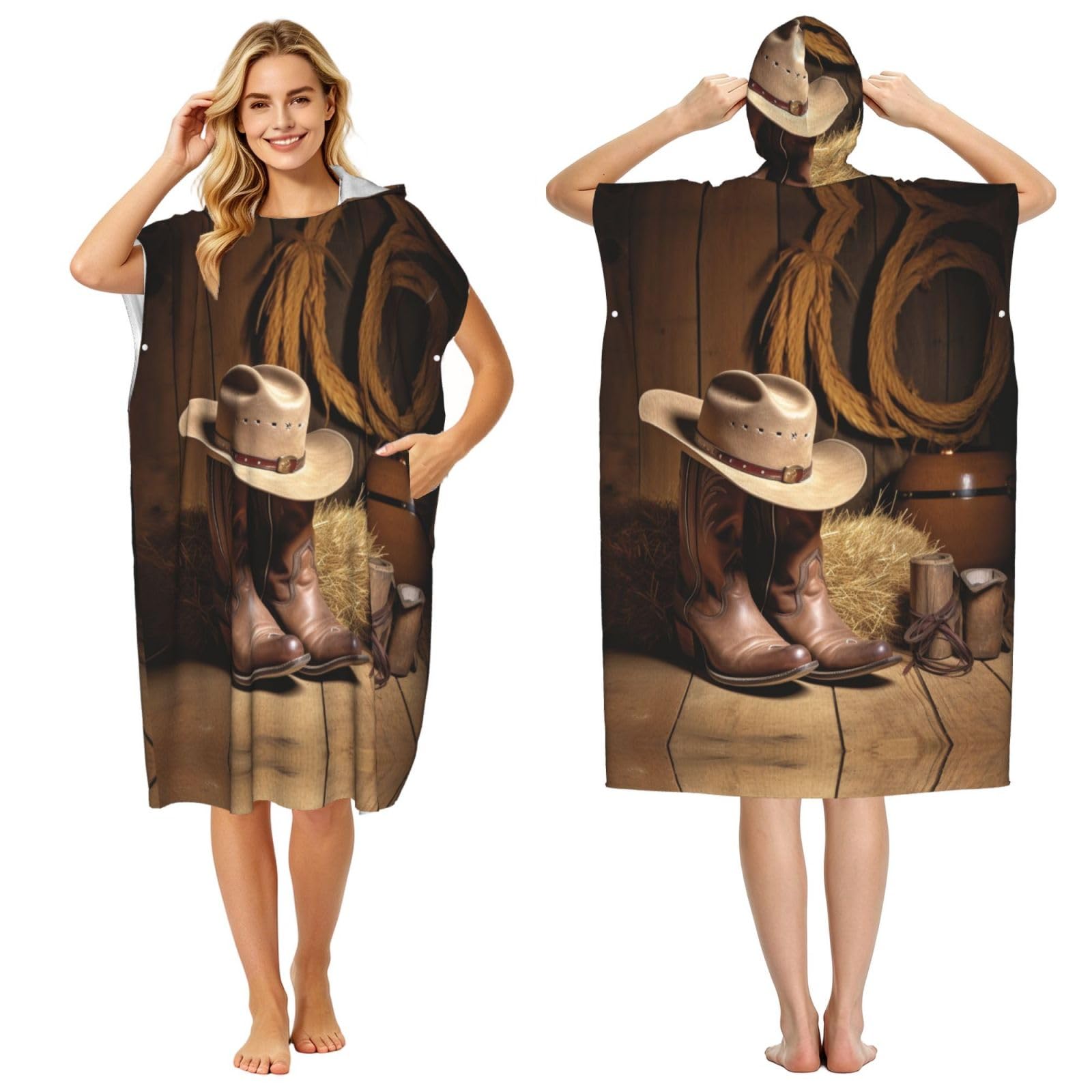 Serviette de plage poncho imprimé bottes pour vos sessions de natation