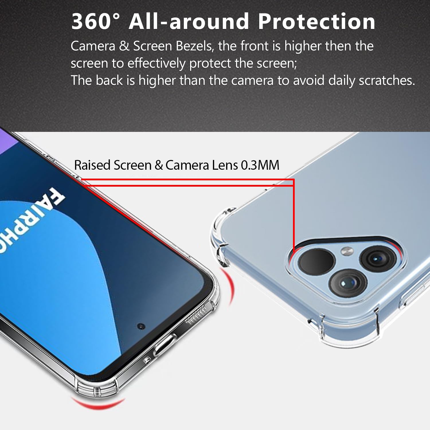 KZIOACSH Clear Case For Fairphone 5, Flexible Ultra Slim Soft TPU Protective Case Shockproof Transparent Rugged Cover Shell Reinforced Corners Bumper Cover With 3 Tempered Glass Screen Protector