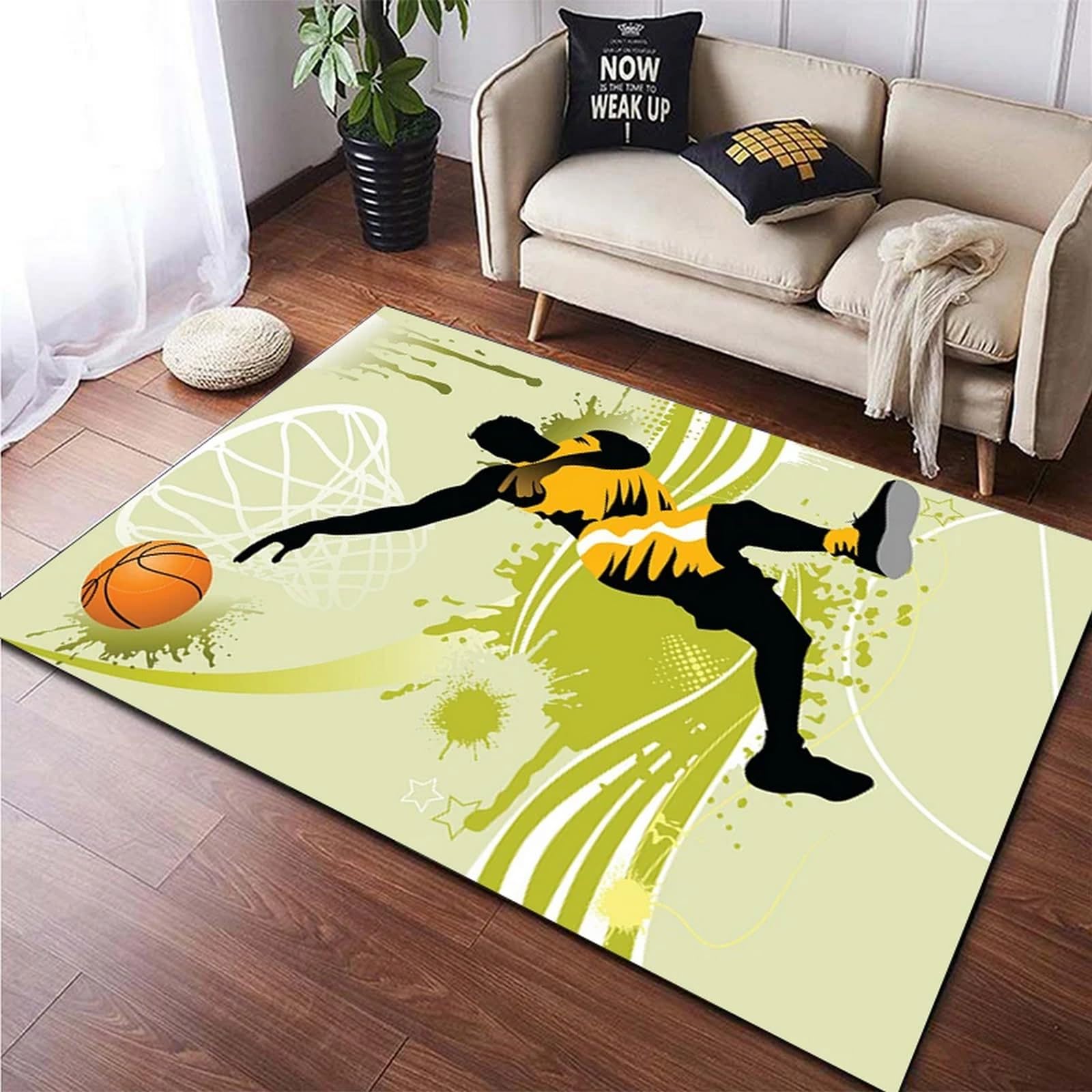 Tapis de sol grand format motif basket 3D pour intérieur cosy