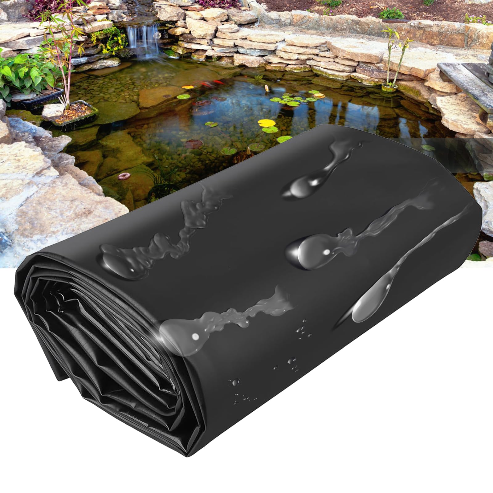 Telo per laghetto 15 x 20 m, in HDPE Nero, Ideale per laghetti Esterni, cascate, fontane, laghetti per Pesci Koi e Giardini Acquatici.