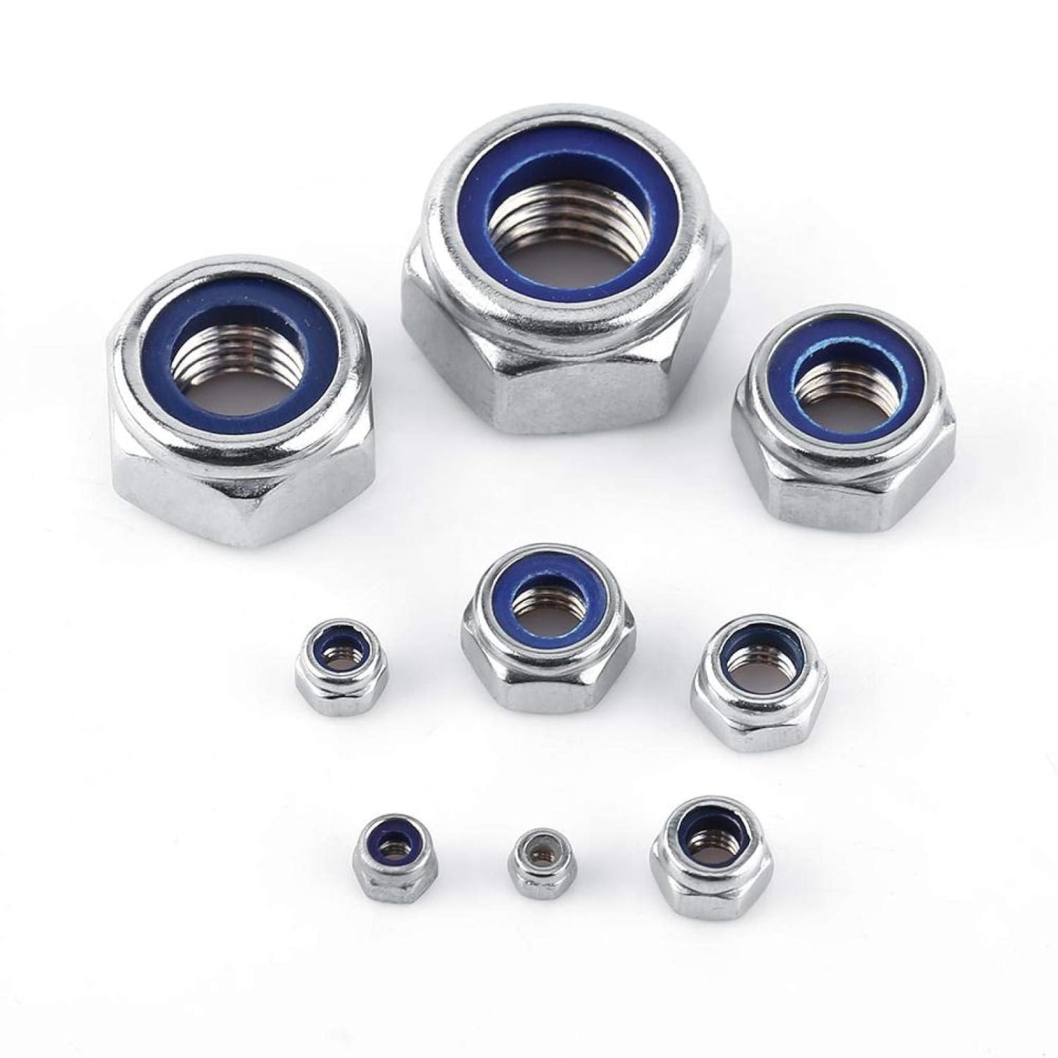 Oumefar M2- Stainless Steel SS304 Locknut Hex Nut Hexagon Locknuts Nut Insert Self Locking Threaded Screws Kit with Nylon Insert(M3)