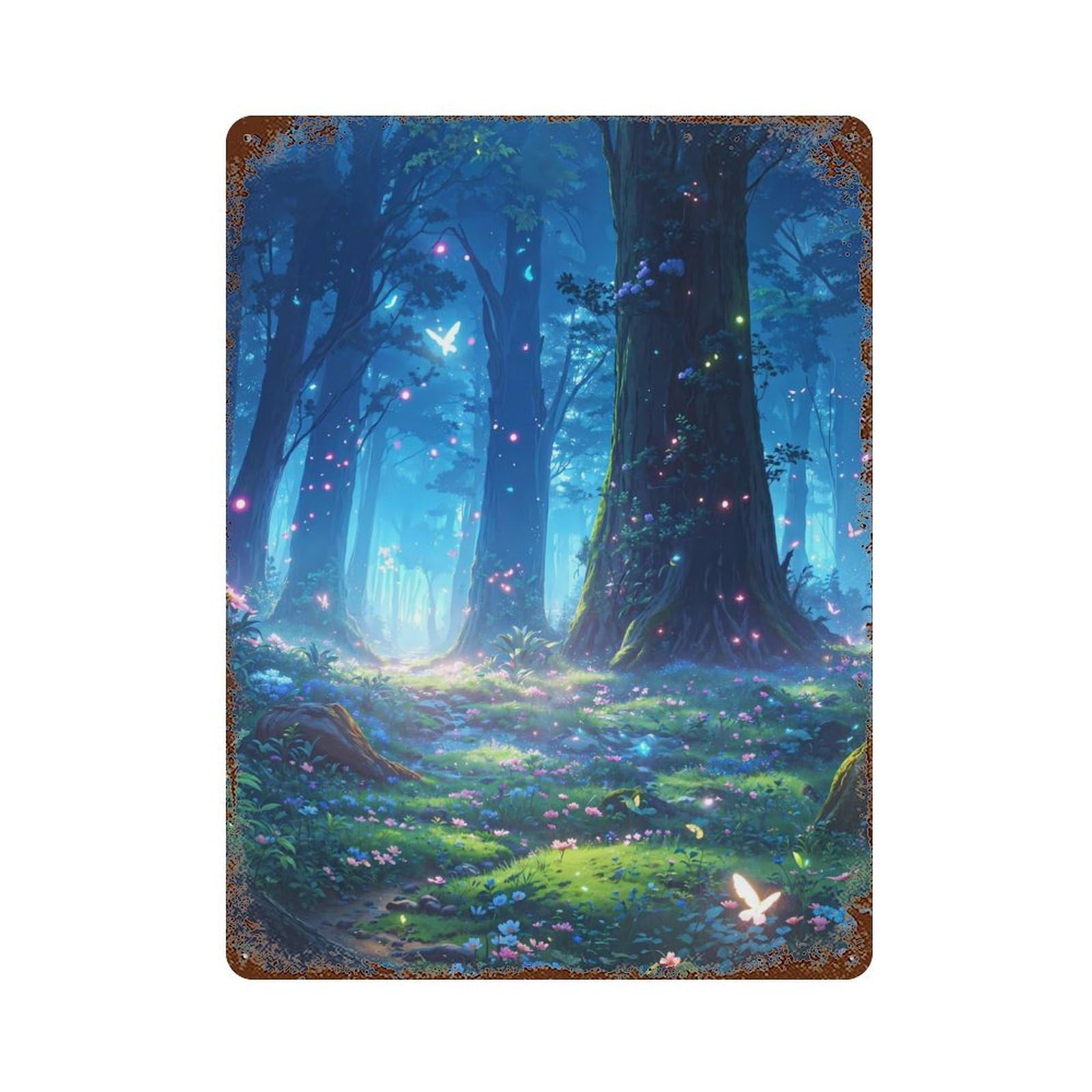 Enchanted Forest Rusty Metal Tin Sign 15.7"x11.8", Industrial Home Decor for Garage, Pub Or Kitchen