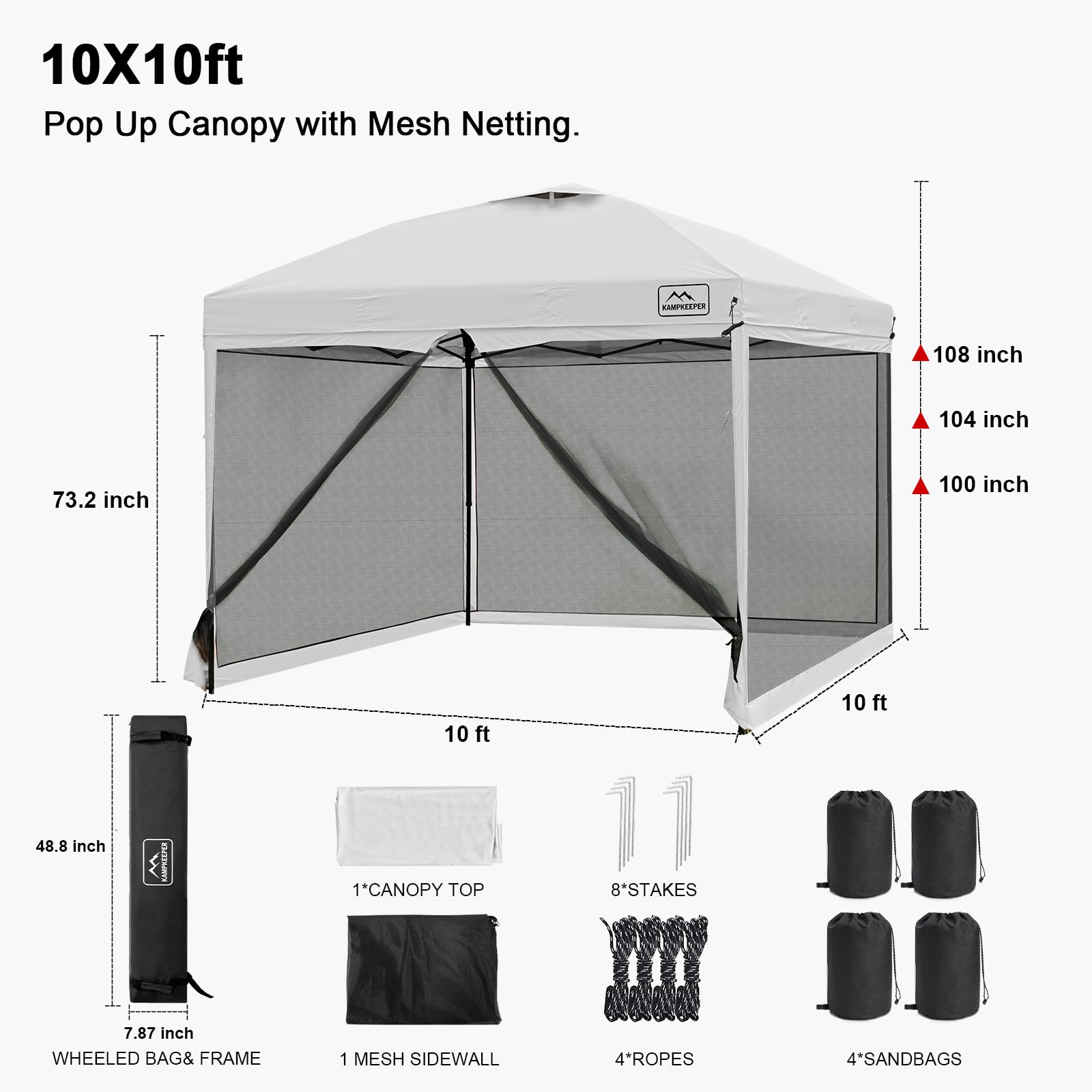 Toldo desplegable de 10 x 10 pies con mosquitera, tienda de campaña instantánea para exteriores, para eventos, patio, campamento, picnic, cenador con 4 sacos de arena, 1 bolsa con ruedas 7