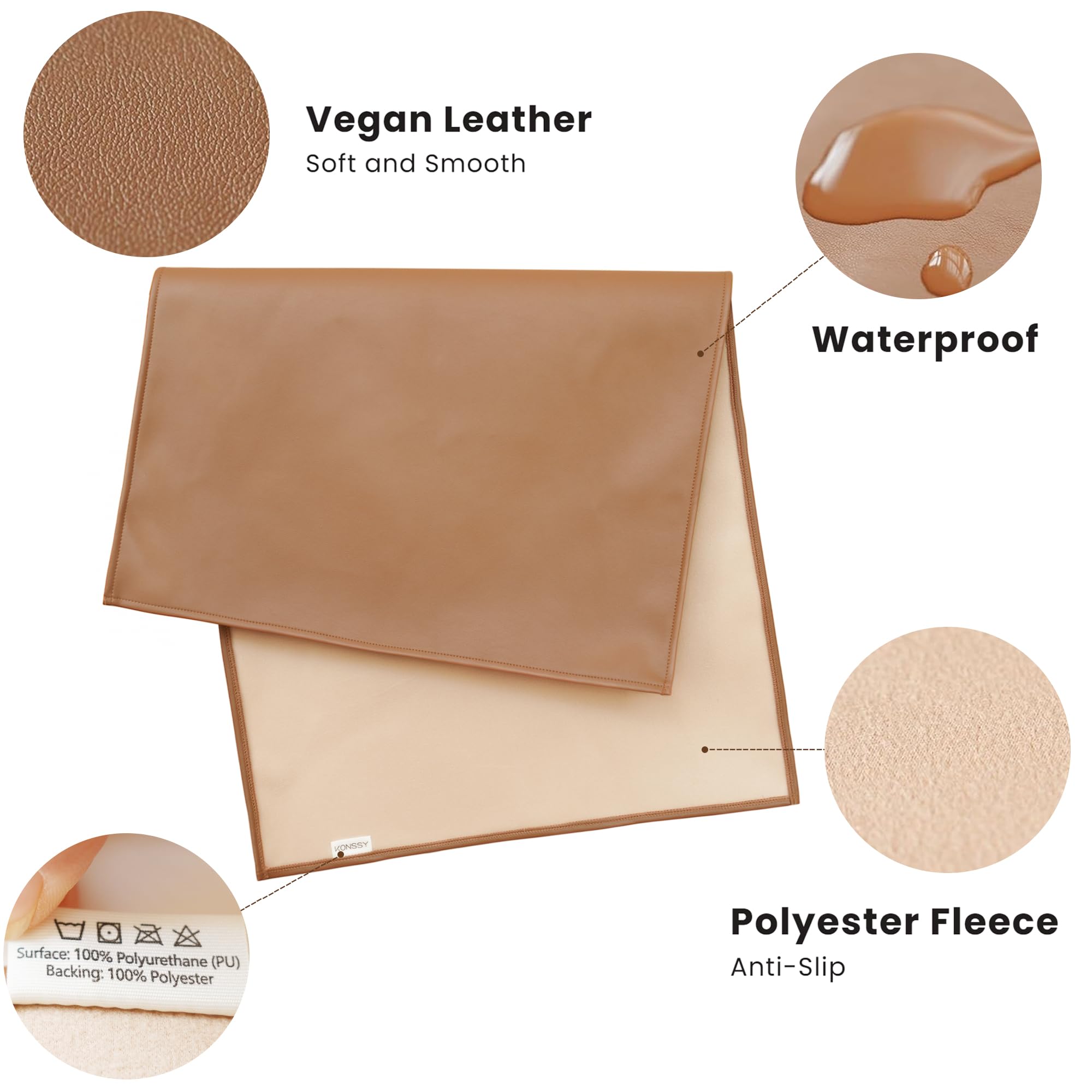 Konssy Wickelunterlage aus Kunstleder, wasserdicht, abwischbar und tragbar, für Reisen oder Zuhause, passt perfekt in Wickeltasche, 76,2 x 43,2 cm (Braun, Beige) | Abwischbare und faltbare tragbare Wickelunterlage, passend für Wickeltaschen für Reisen, Zu