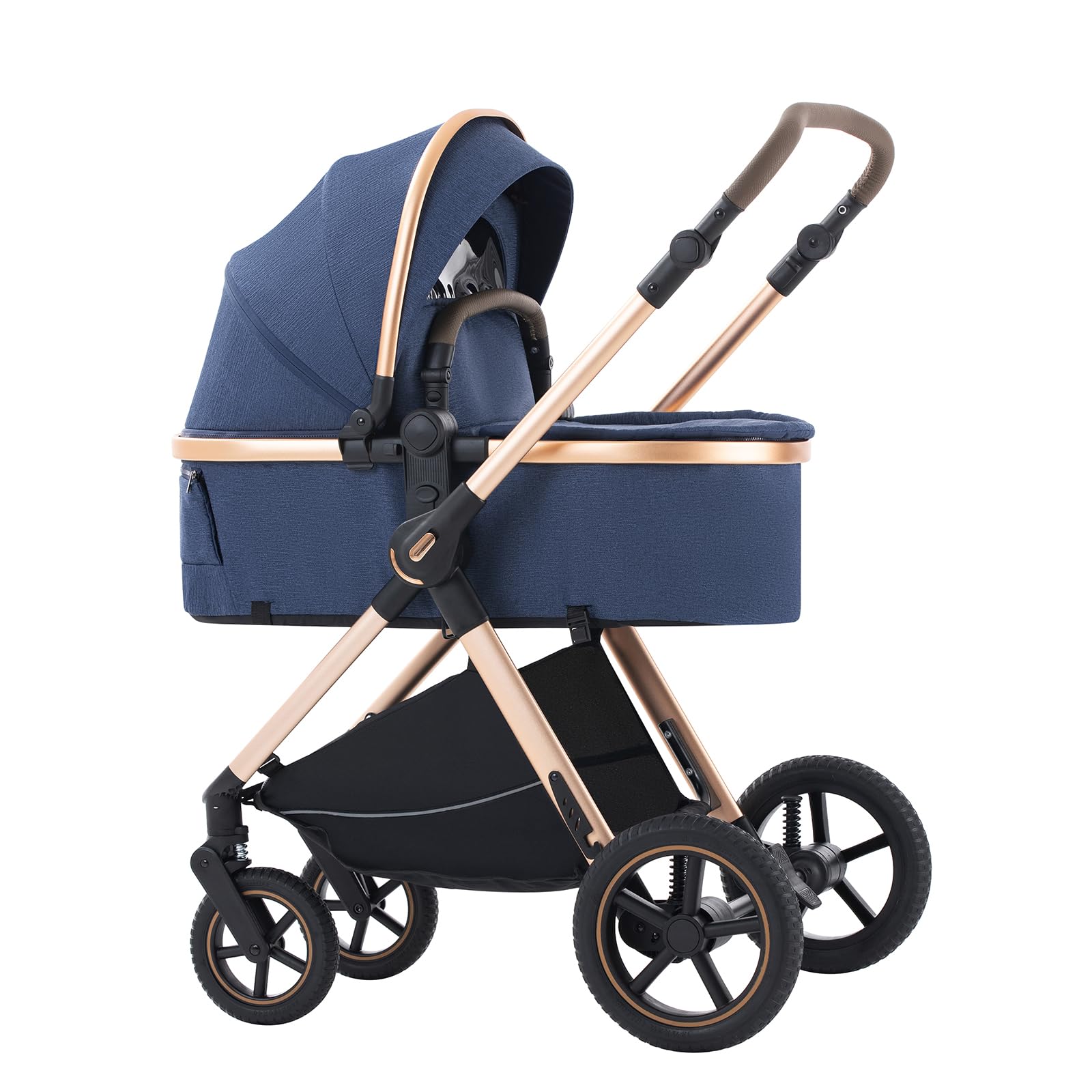 Poussettes 3 en 1 Citadines Poussettes Combinées Poussette Tricycle Baby Walker Poussette Haute Paysage Poussettes Landau pour 0-36 mois Pliantes Trolley Bébé (D2-BLUE, H2-D)