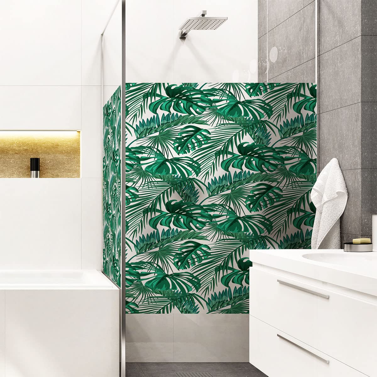Opaque Palm Leaves Window Film Self Adhesive Glass & Shower Door 40x100cm
