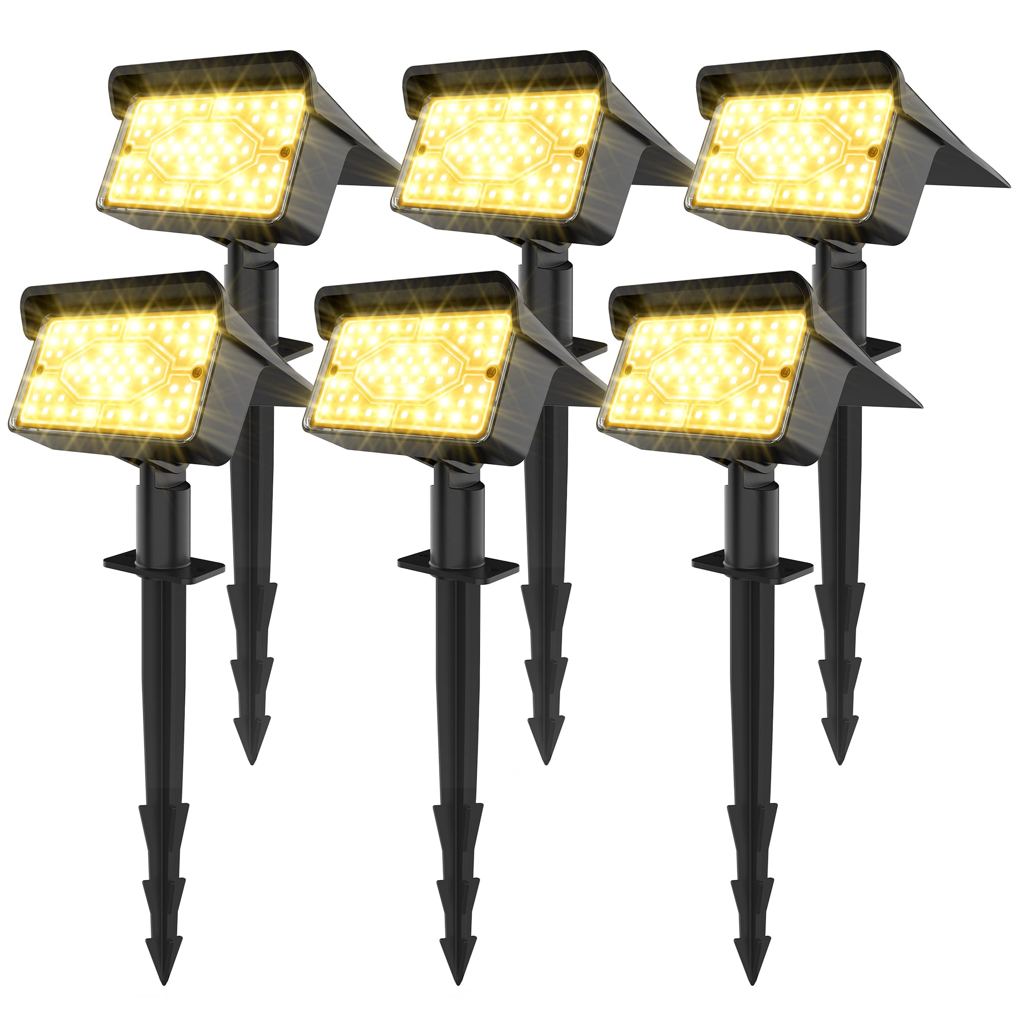 Ollny Solar Spot Lights Outdoor Garden, 6 Pack Stake Lights Solar Powered, IP65 Waterproof Solar Uplighters Spotlights, Warm White 3000k Dimmable 120° Adjustable Wall Lights for Driveway Walkway