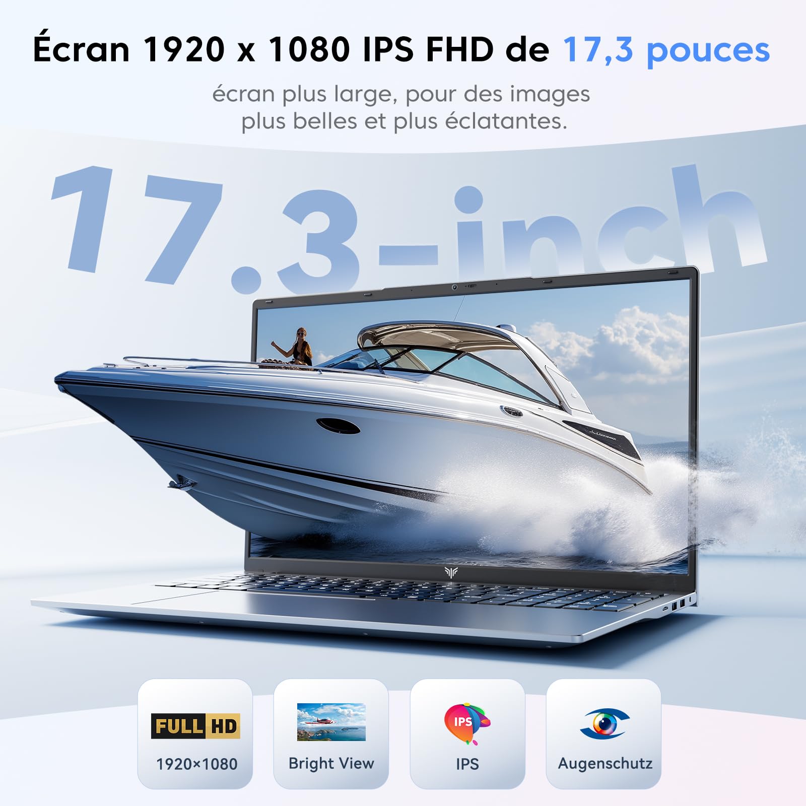 Ordinateur Portable 17,3 Pouces, Pc Portable Avec Fréquence Maximale 3,6 GHz, 16 Go De Mémoire DDR4, SSD 512 Go, Wi-Fi 5 Et Bluetooth 5.0, Batterie 6000 mAh, Idéal Pour Le Bureau Et Le Divertissement