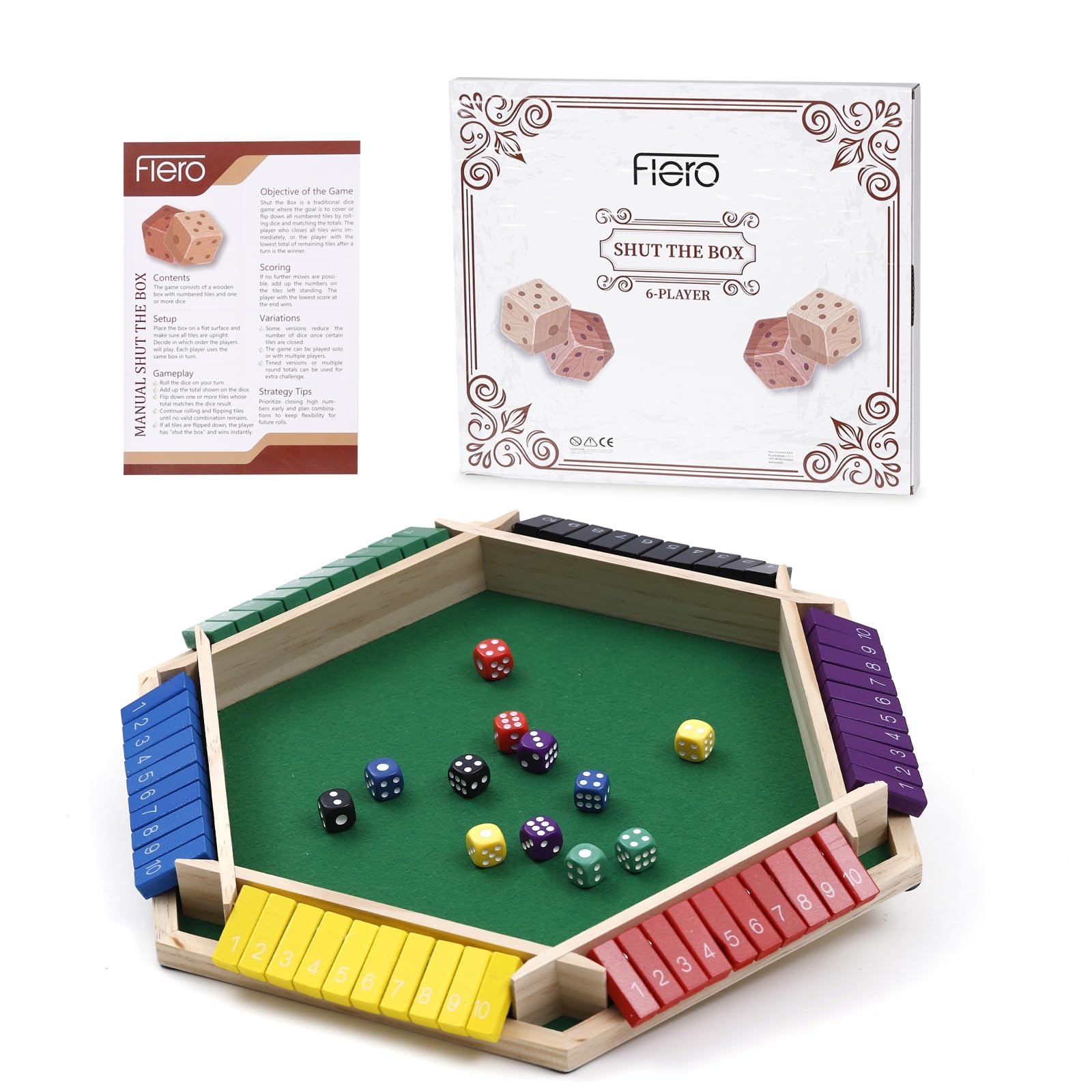 Flero Shut The Box - Set di dadi a 6 giocatori, tattica e gioco di calcolo (multicolore)