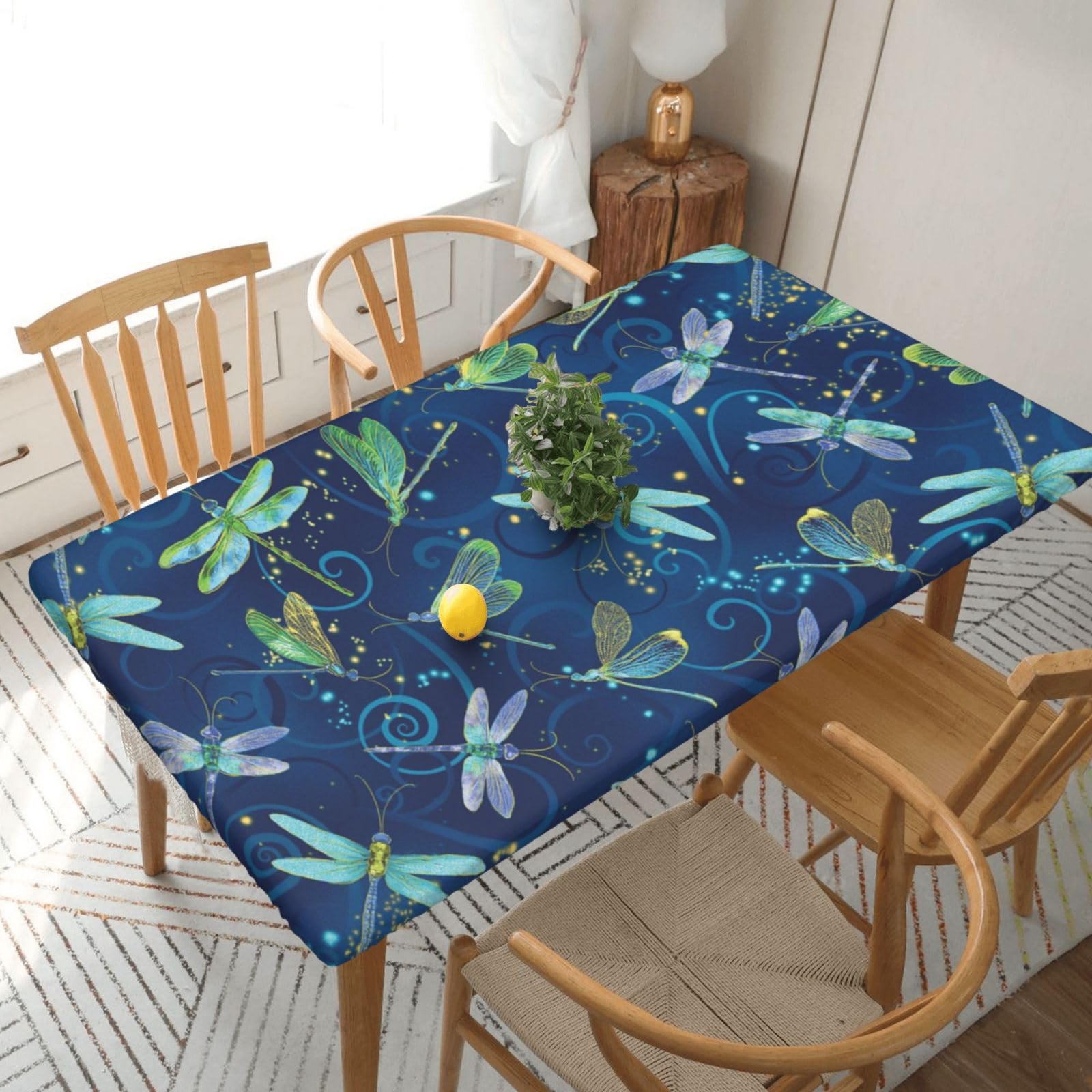 BNVSADC Blue Dragonfly Printed 5FT Tablecloth Polyester Kitchen Water Resistant Table Cloth Dining Table Decoration Table Covers, 152x76 CM