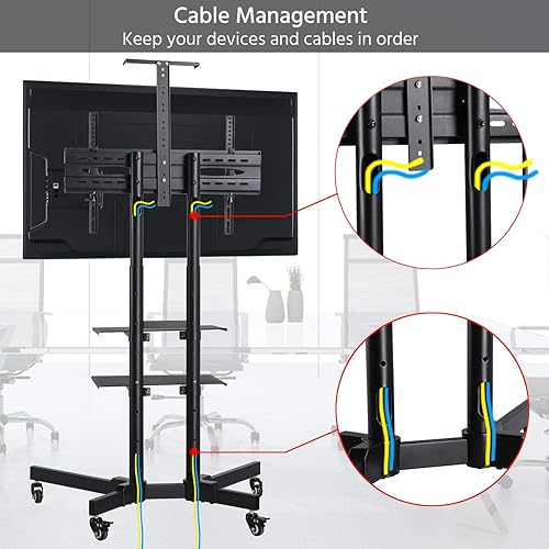 Miniatura 4 de Yaheetech Soporte de TV móvil, carrito de TV ajustable con ruedas de bloqueo para pantalla plana LCD LED de plasma de 32 a 75 pulgadas de hasta 110
