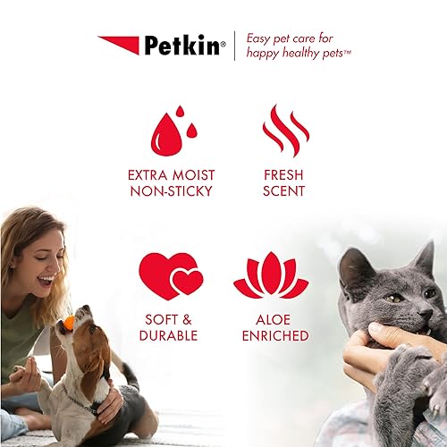 Miniatura 5 de Petkin Toallitas para mascotas para perros y gatos, 100 toallitas grandes  Elimina la suciedad y el olor como lavarse las manos  Limpia orejas,