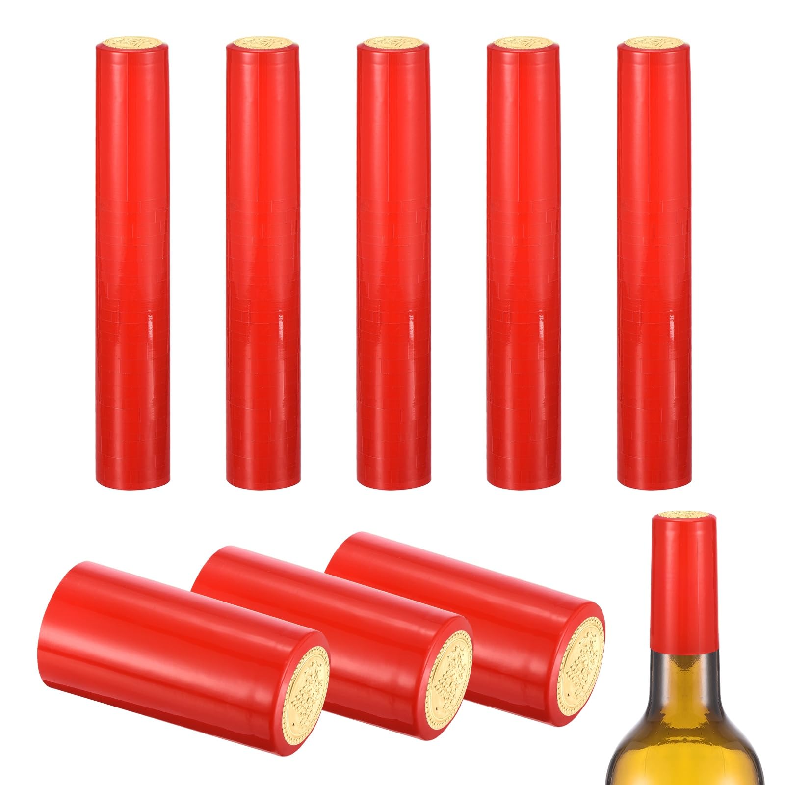 sourcing map 150Pcs PVC Heat Shrink Capsules, 30mm x 60mm Wine Bottle Capsules Shrink Wrap Sleeves Bottle Corks Caps for Wine Making Cellars and Home Kitchen, Gold Grape/Orange