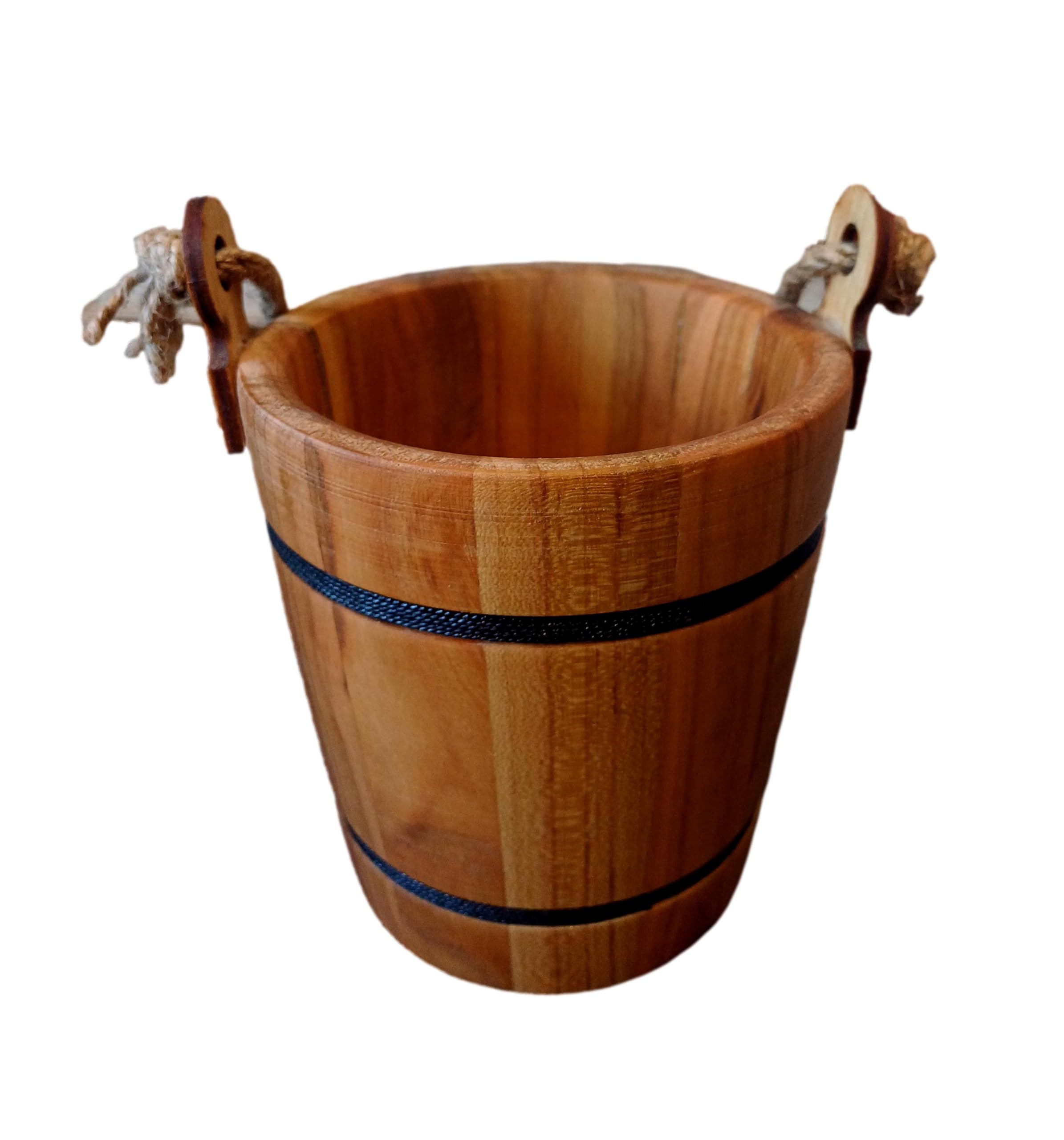 Wooden World - Secchiello decorativo in legno rustico - Organizer, vaso per fiori, contenitore per utensili - Marrone