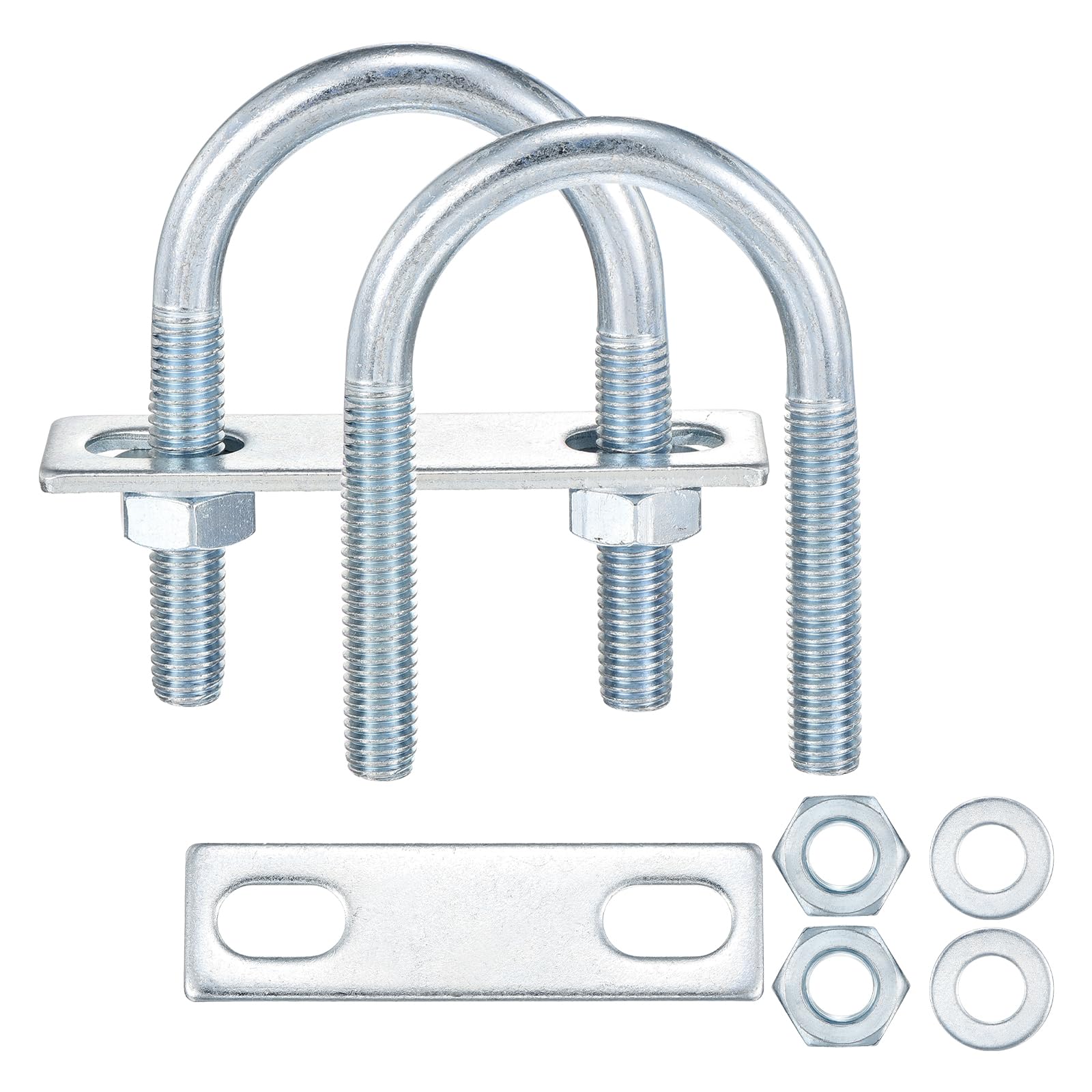 METALLIXITY U Bolts 4 Sets (3/8"(M10) x1.81"x3.34"), Round U Bolt Kits Carbon Steel with Accessories - for Construction, Pipe, Trailer, Automotive, Leaf Spring Fastener