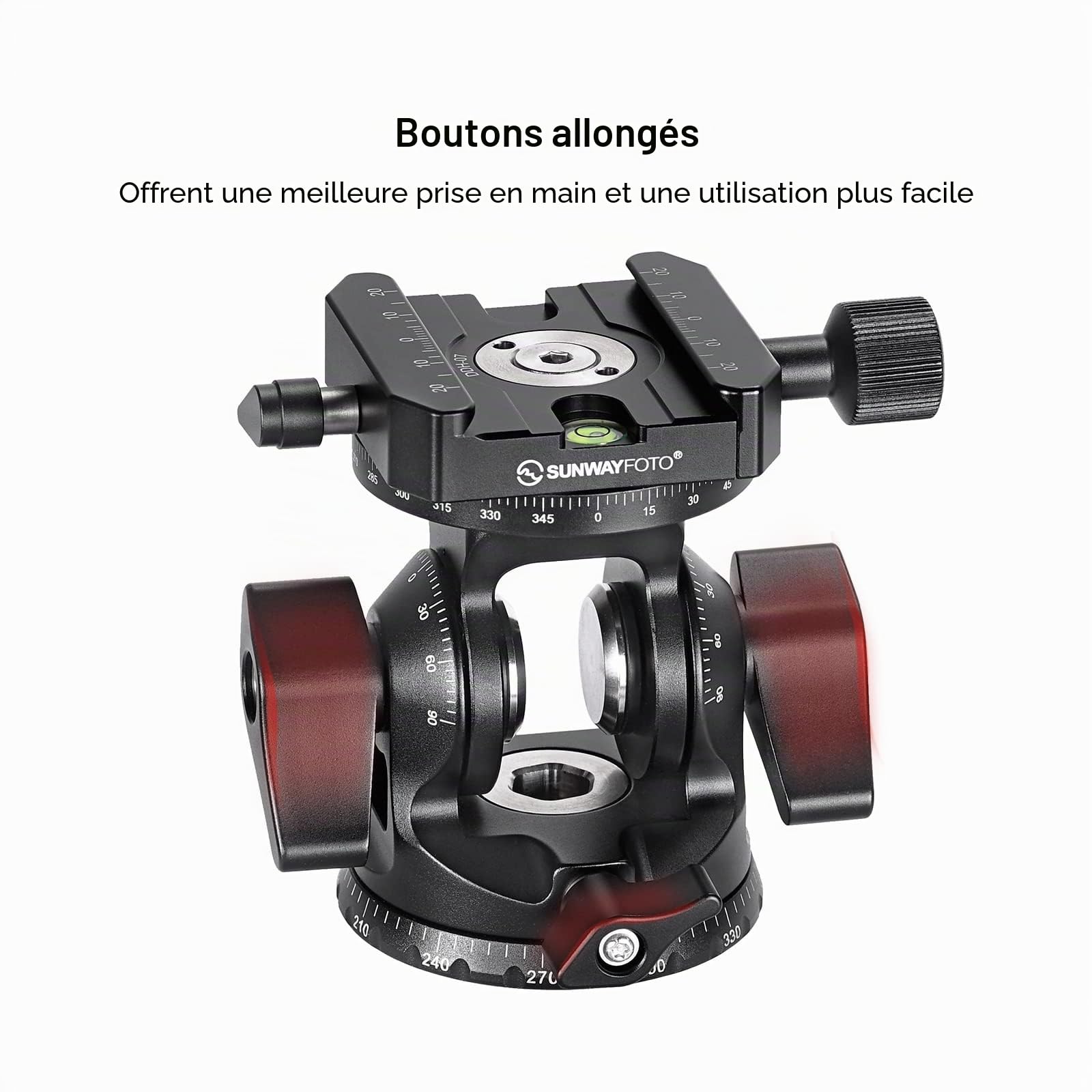 SUNWAYFOTO DT-03R Tête inclinable bidirectionnelle pour monopode et trépied avec pince rotative panoramique Capacité de charge 6,8 kg