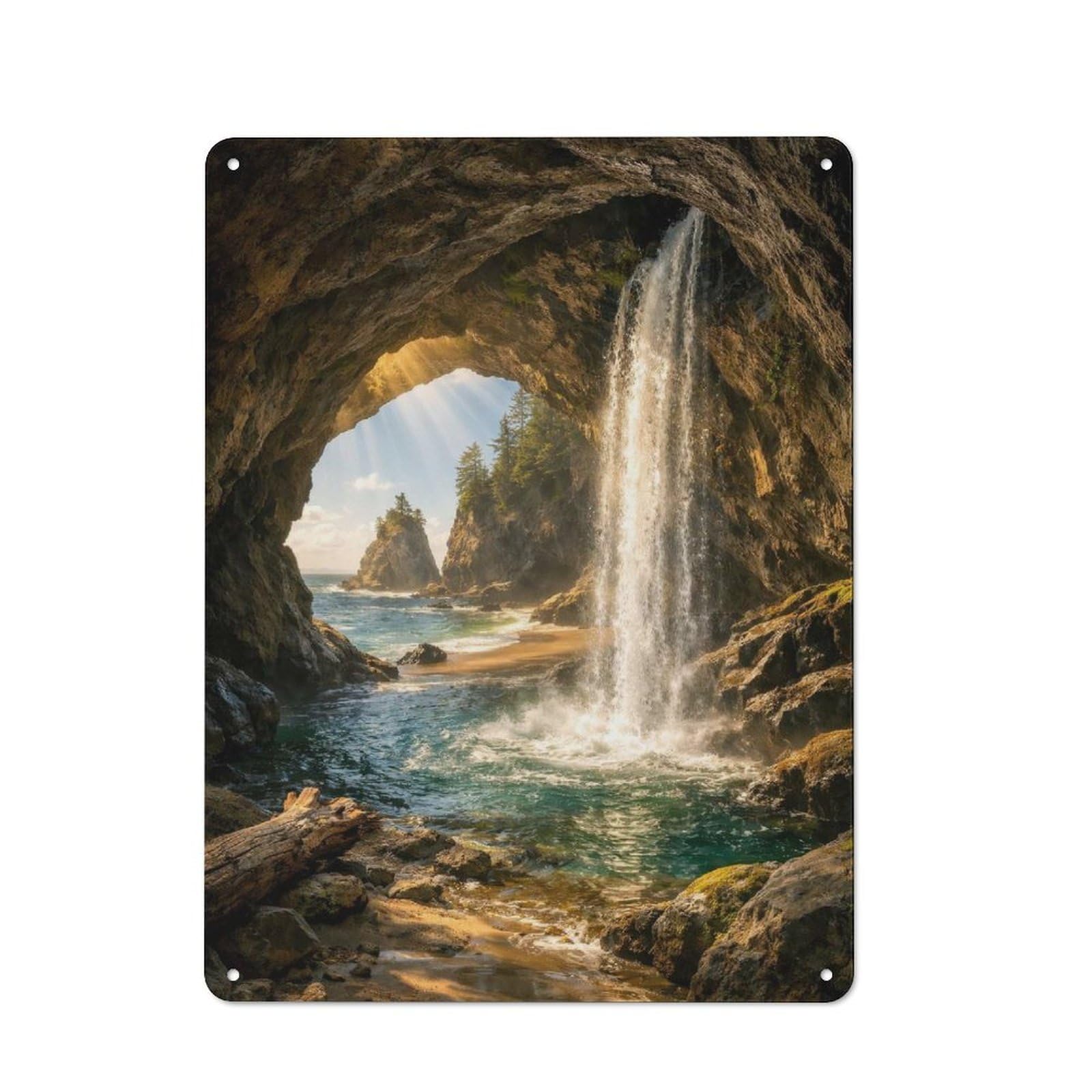Bistro Style Bistro Metal Sign 40x30cm Featuring Cave Entrance Waterfall Ocean View, Shop Wall Decor for Takeaway, Bar, Kitchen Or Counter Area