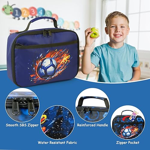 Miniatura 2 de ZLIUCCR Lonchera para niños con aislamiento, reutilizable, hielera para niños pequeños, para la escuela, guardería, picnic (pelota de fútbol, azul