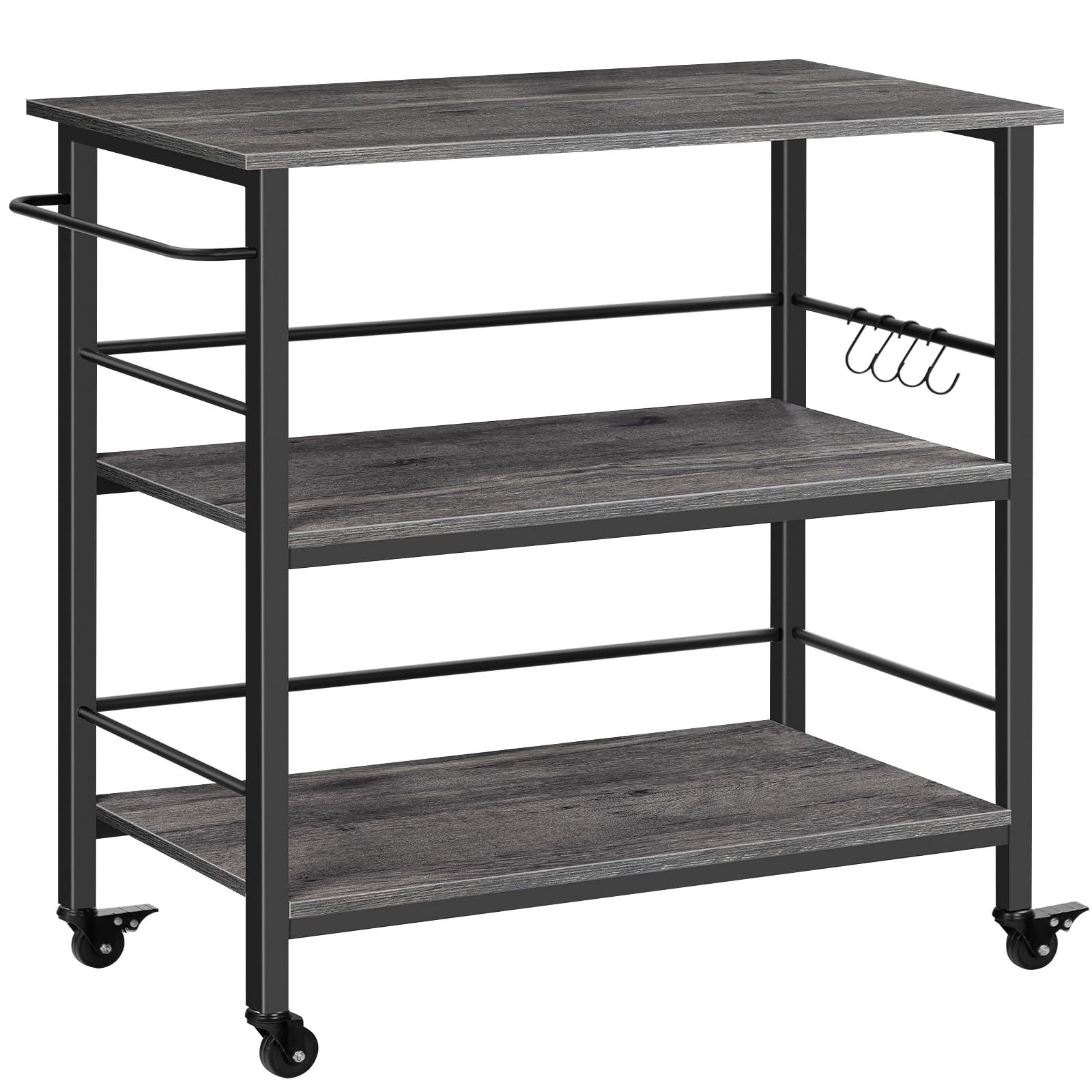 HOOBRO Kitchen Island with Storage,Industrial Kitchen Island on Wheels and Side Enclosures, 3 Tier Kitchen Cart with Large Workstation, Stable, Easy