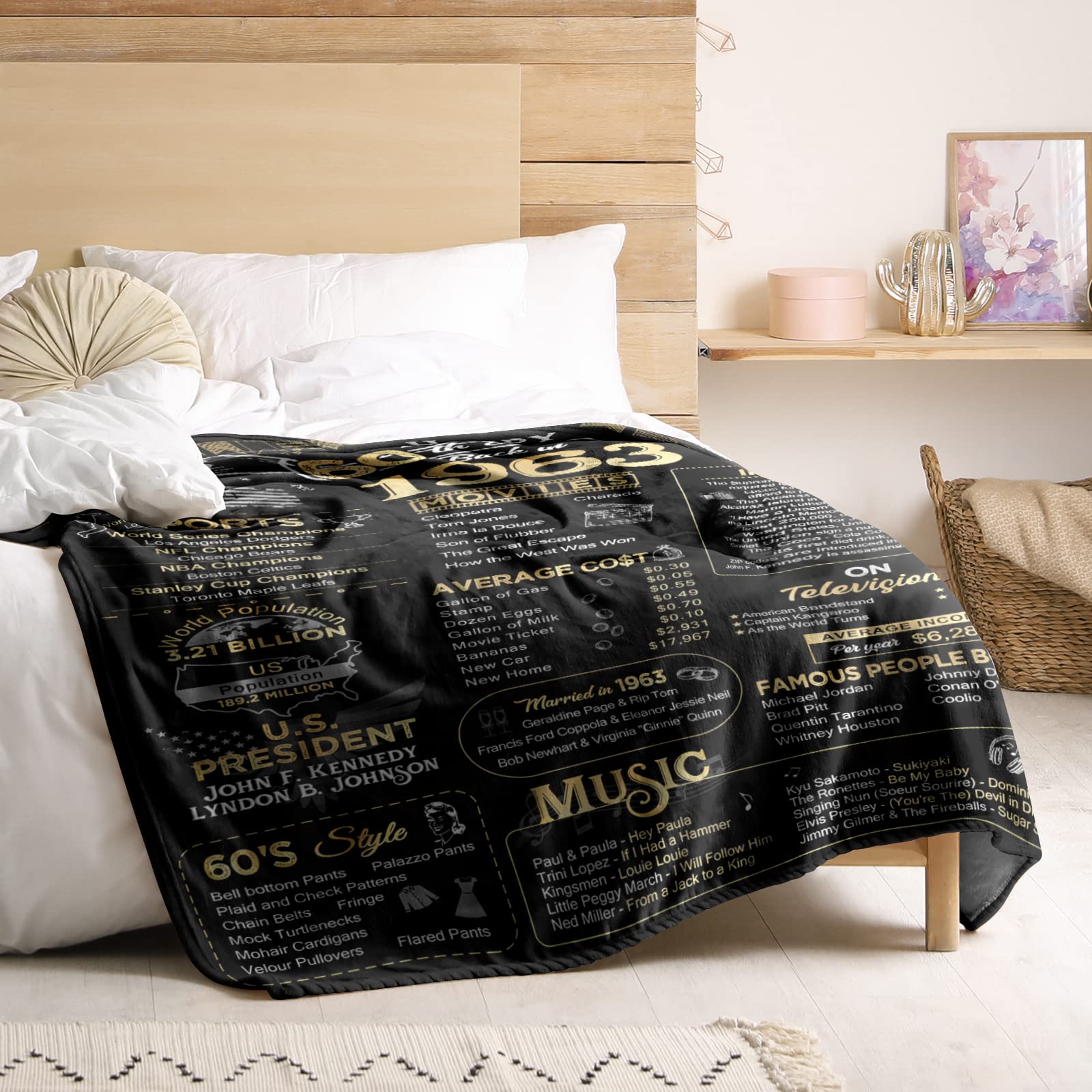 Coperta per il 60° anniversario, Coperta per 60 anni di matrimonio, Coperta per anniversario di matrimonio, Coperta floreale, Coperta con nome personalizzato - Italia