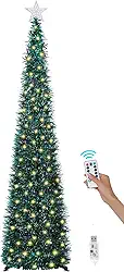 SINTENILL Árvore de Natal pop-up de 1,8 m com 100 luzes LED temporizador e controle remoto, árvore de tinsel de Natal dobrável verde, lápis artificial, decoração de Natal para festas em casa