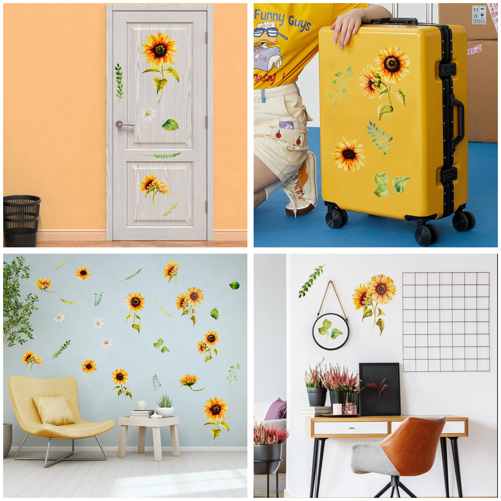 Adesivo Murale Girasole 98x32cm - Decorazione Rimovibile Per Pareti, Frigorifero E Mobili - Foto 3