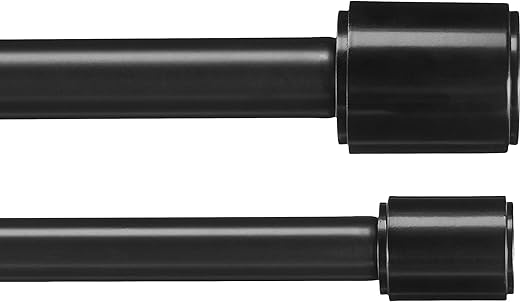 Amazon Basics Adjustable 1 Inch Double Curtain Rods for Windows, Cap Finials, 72" to 144", Black