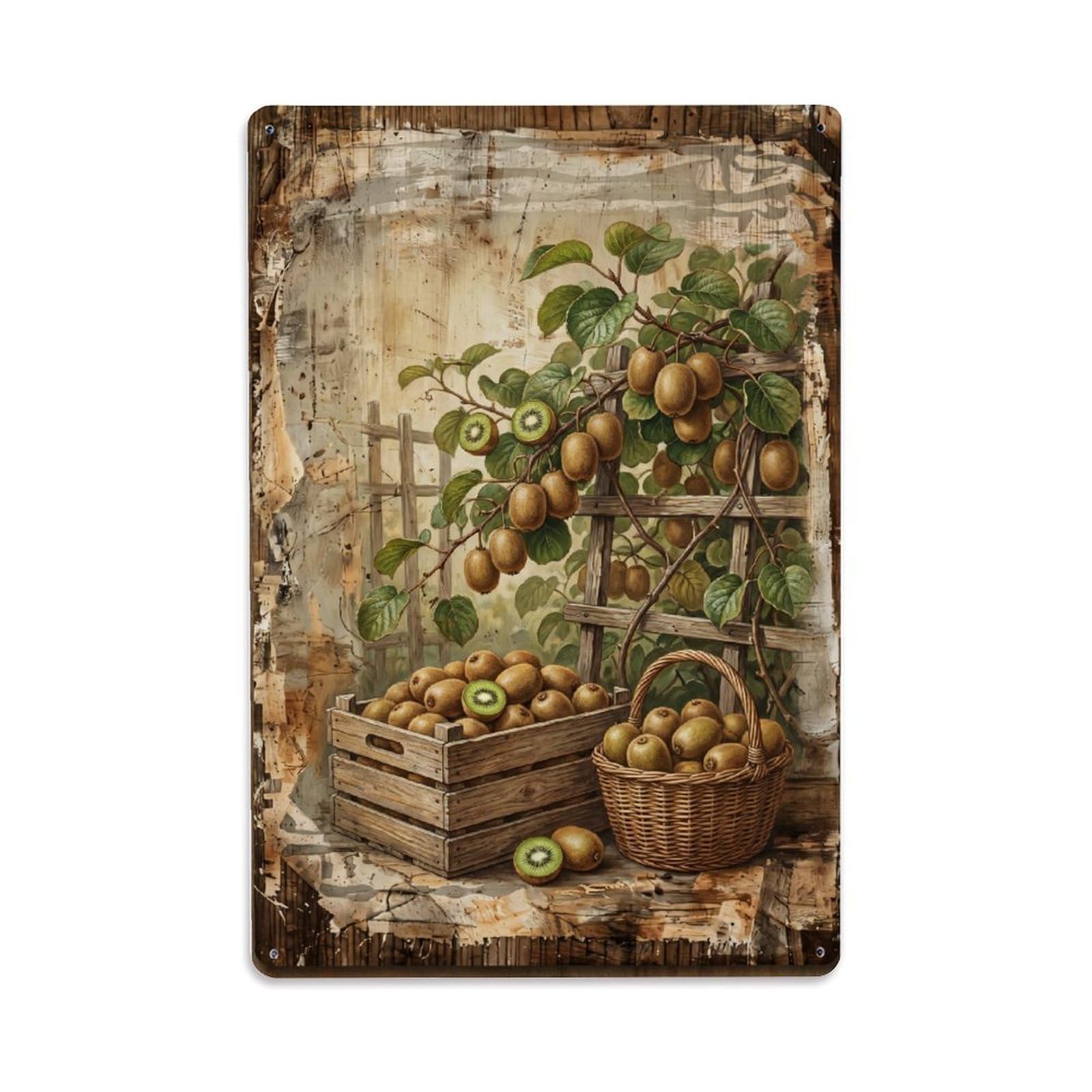 Kiwi Orchard Harvest Green Fruit Countryside Vine Metal Tin Sign Plaque Wall Decor for Cafe, Club Bar, Office, Home Garden Metal Poster 8x12Inch