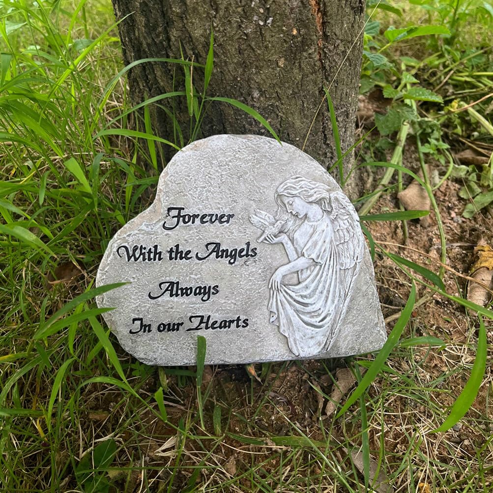 VANZACK Statua Angelo Commemorativa a Cuore in Resina per Giardino Esterno