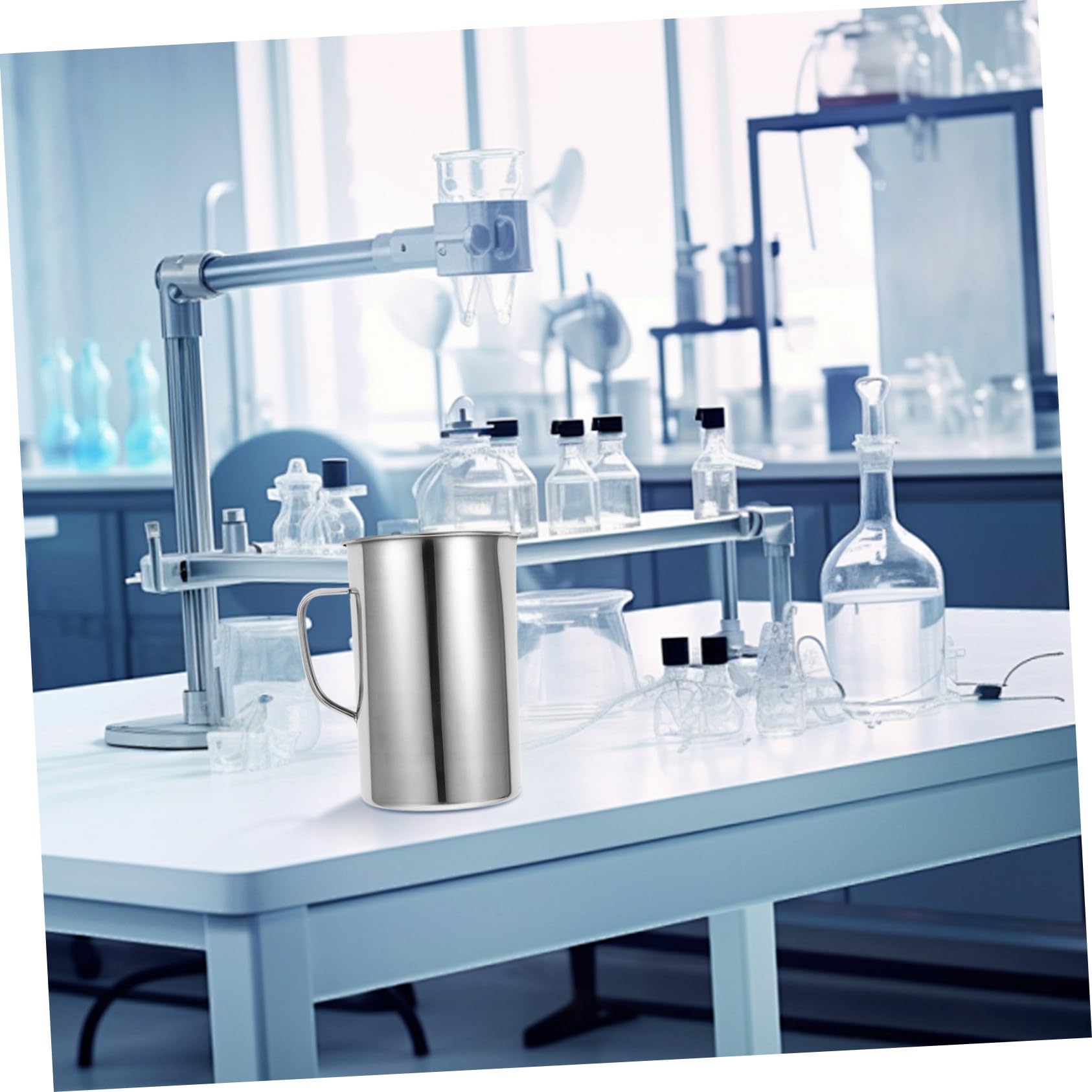 Misurino da Laboratorio in Acciaio Inox 304 con Manico 2000 Ml, Tazza Graduata con Scala, Becher Versatile per Cucina, Forno, Preparazione Tè e Uso Scientifico