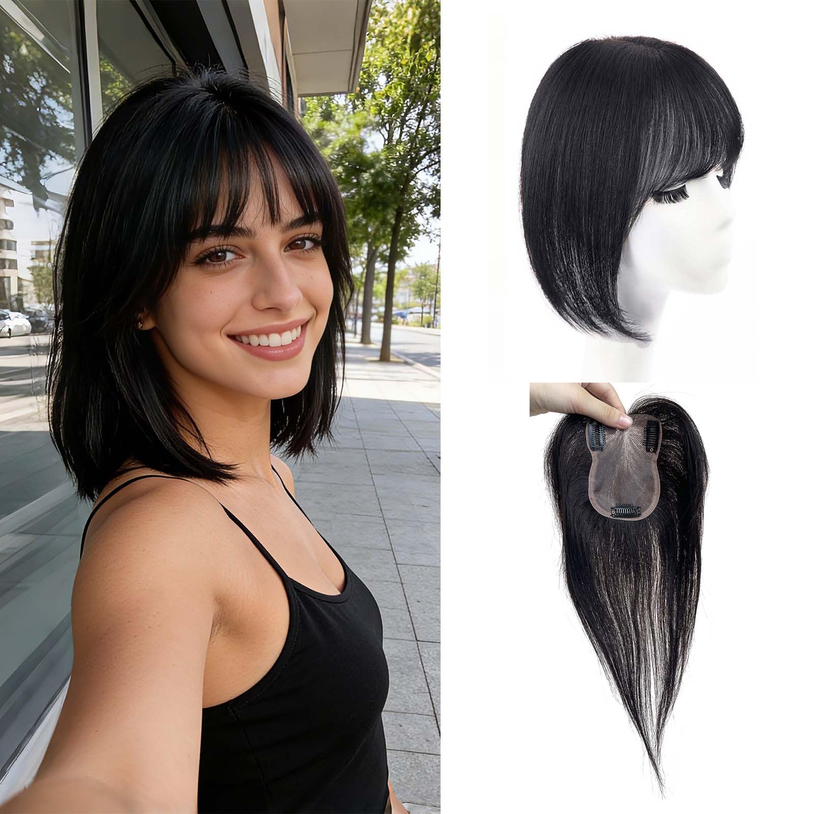 Toppers de cabello humano lacio para mujer con cabello fino, 3.1 x 4.7 pulgadas, hecho a mano, base de encaje mono, piezas de cabello de 10 pulgadas con clip en la parte superior para uso