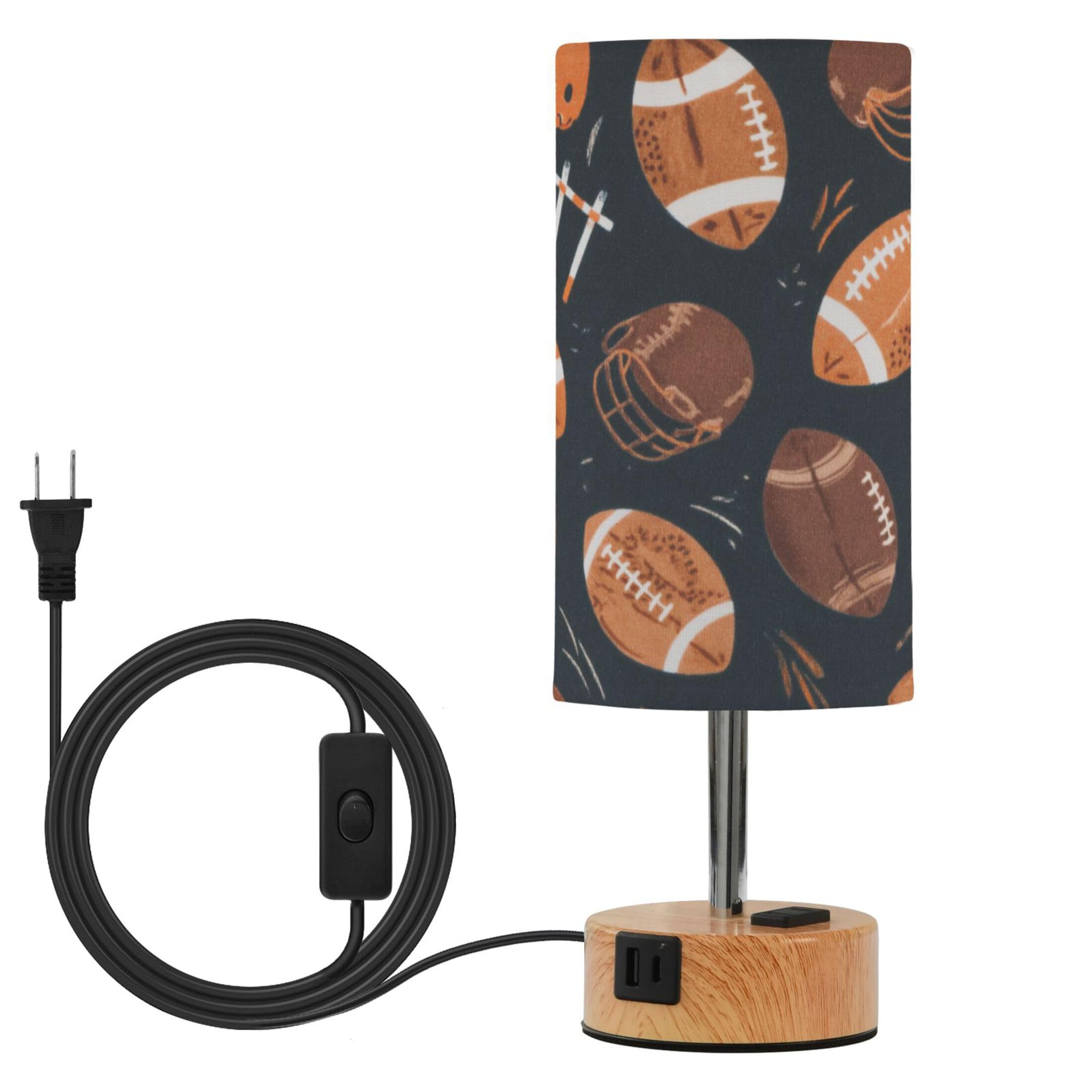Black Brown Footballs Dimmable Bedside Touch Lamps with Charging Ports for Living Room Bedroom Nightstand Office Desk, Light Bulb Included