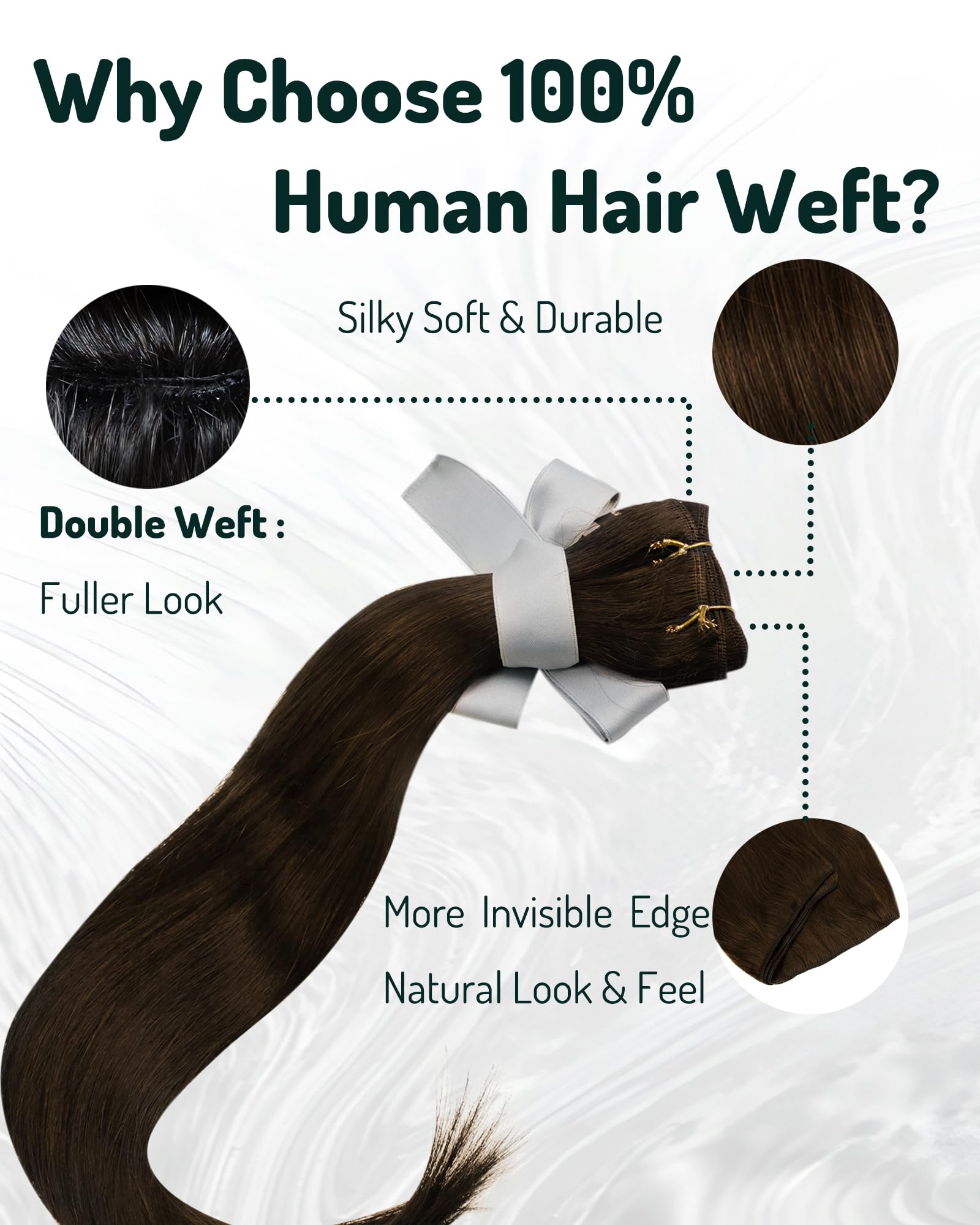 RUNATURE Weft Hair Extensions Real Human Hair Brown Sew in Hair Extensions 24 Inch Full Head Straight Remy Brown Invisible Double Weft Weave 100g/Pack #4 - Image 4