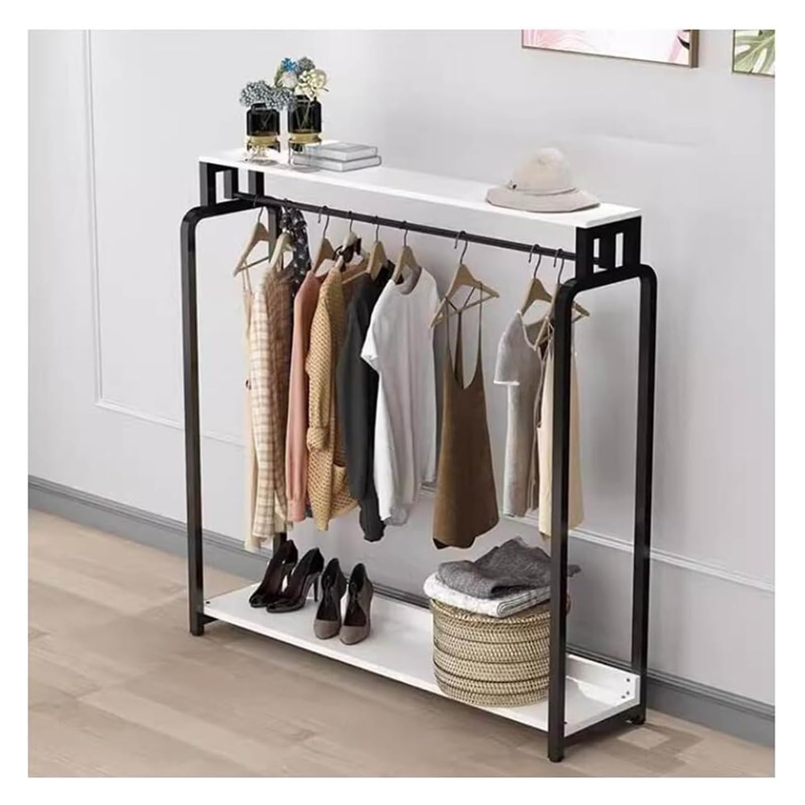 HADECOLL Metal Garment Rack, With Storage Shelves And Rod - Heavy Duty Retail Display Clothes Rack, For Bedroom Wardrobe And Closet Organizer