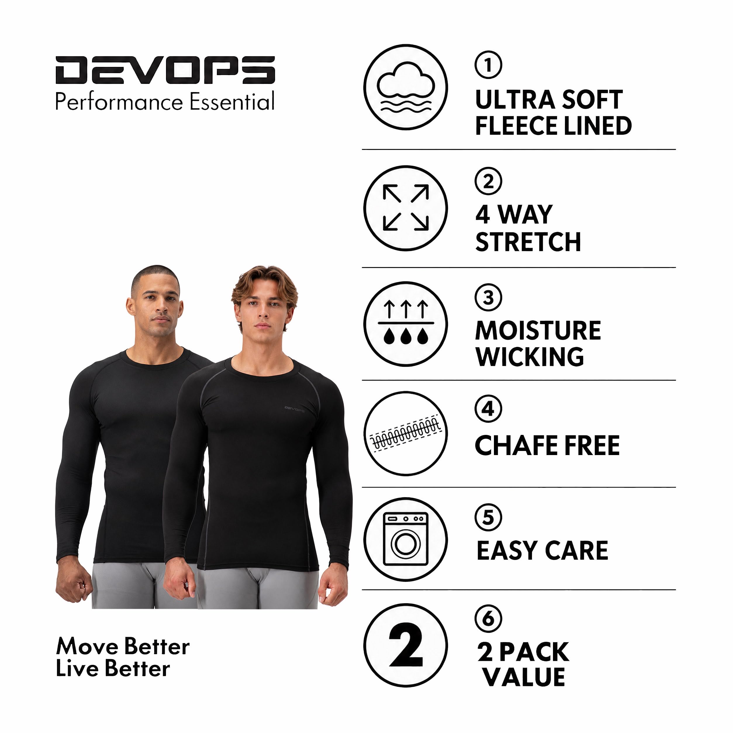 DEVOPS 2-pak męskich koszulek kompresyjnych z długim rękawem