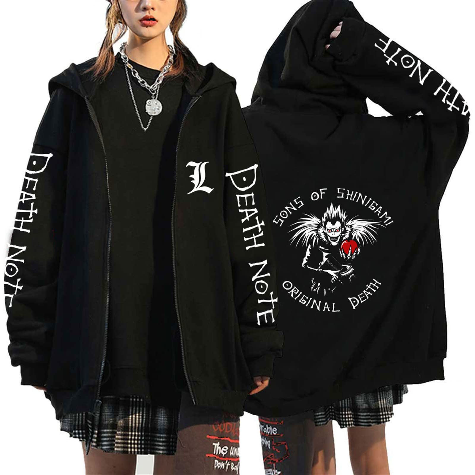 AllMonyba Japanese Anime Death Note Zipper Hoodie Kawaii Harajuku Manga Graphic Zip Up Coat Sweatshirt