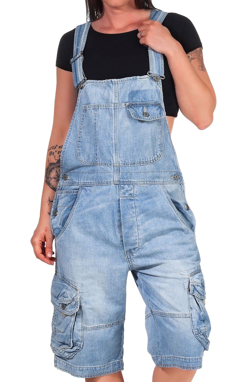 Jet Lag Damen Latzhose Overall Cargo Shorts mit Brusttasche