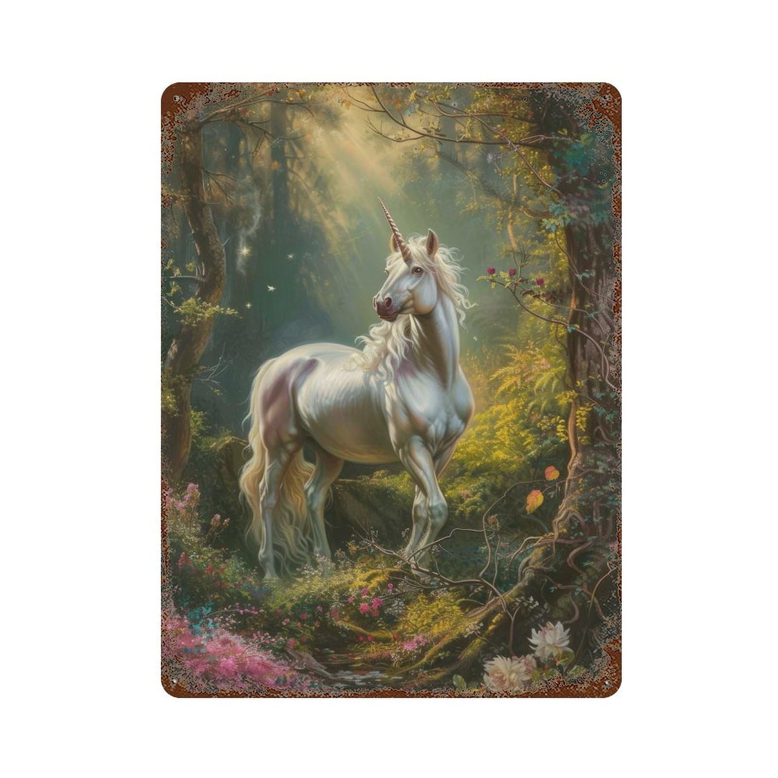 Unicorn Renaissance Art Decorative Tin Sign 15.7"x11.8", for Bistro, Counter And Cafe Decor, Retro Wall Decor